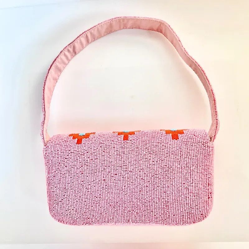 Anthropologie RARE Anthropologie The Fiona Beaded Geometric Bag Pink Aztec Size ONE SIZE - 2 Thumbnail
