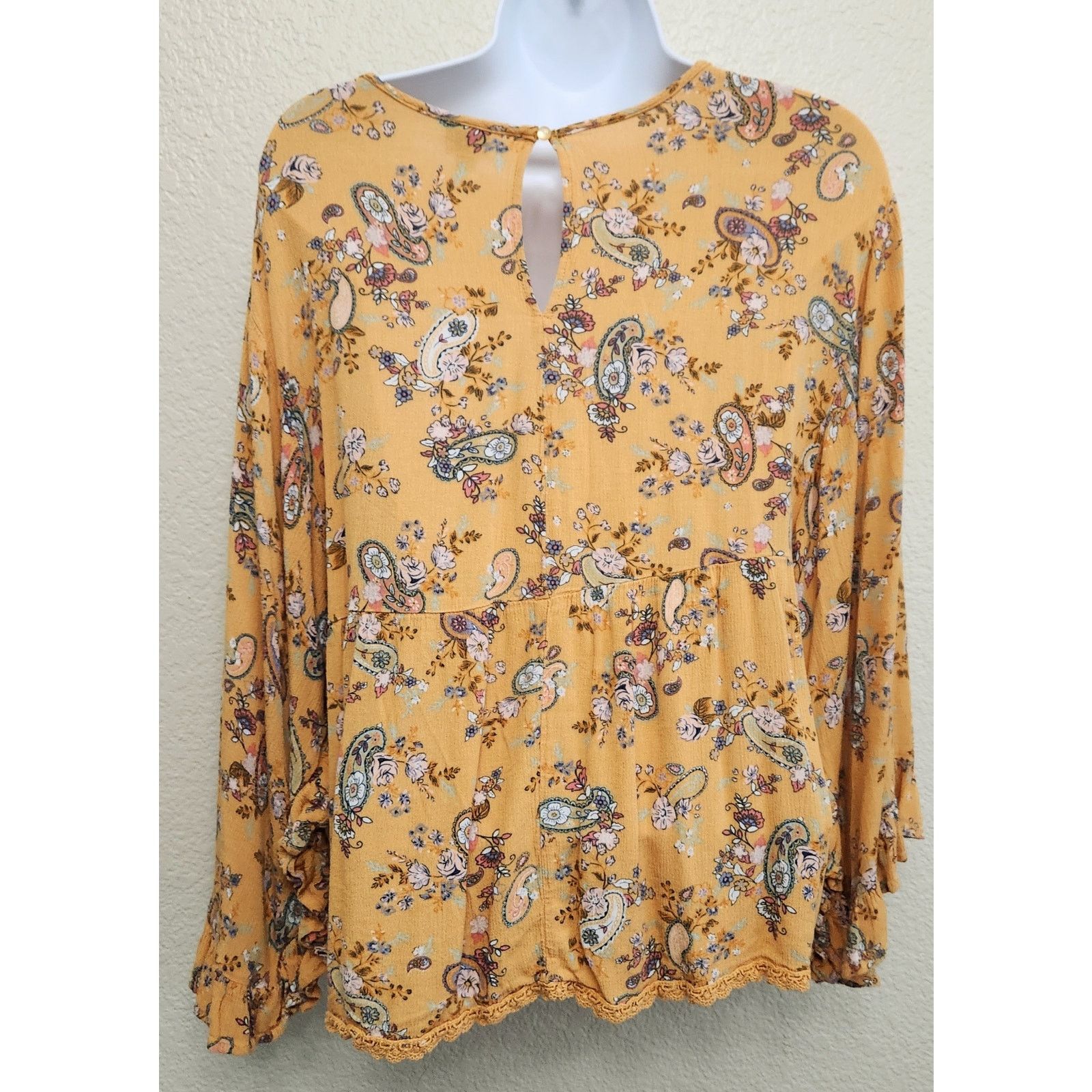 Other Art Class Yellow Orange Paisley Ruffled 3/4 Sleeve Top 14 16 Size XL / US 12-14 / IT 48-50 - 4 Thumbnail