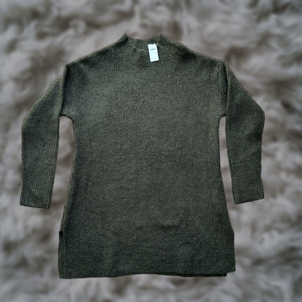 Old Navy Sweater Womens Large NWT Round Neck Long Sleeve Green Ribbed