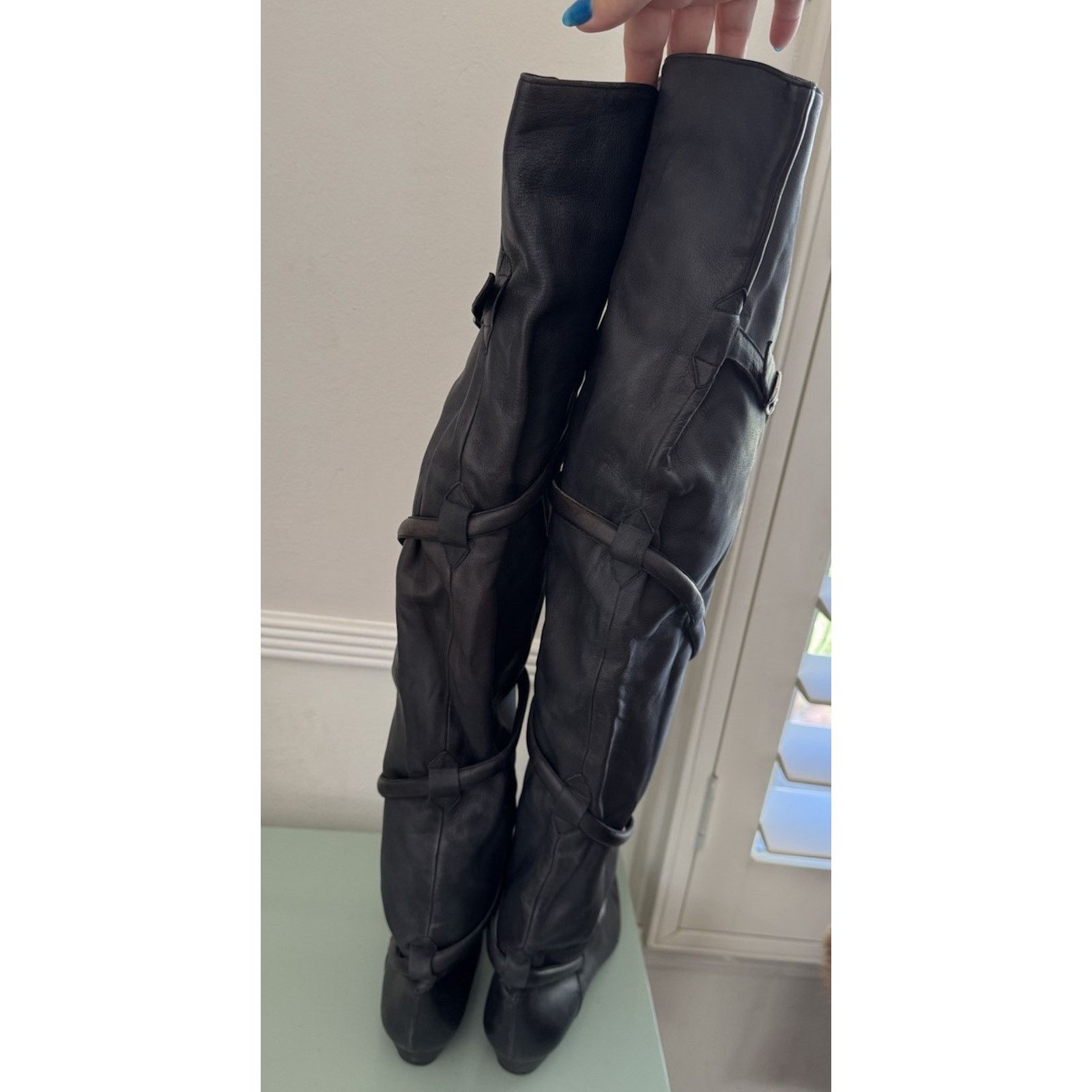 Tokio Kumagai RARE 1980s TOKIO KUMAGAI Black Over The Knee Boots Sz 37.5 Size US 7 / IT 37 - 4 Thumbnail