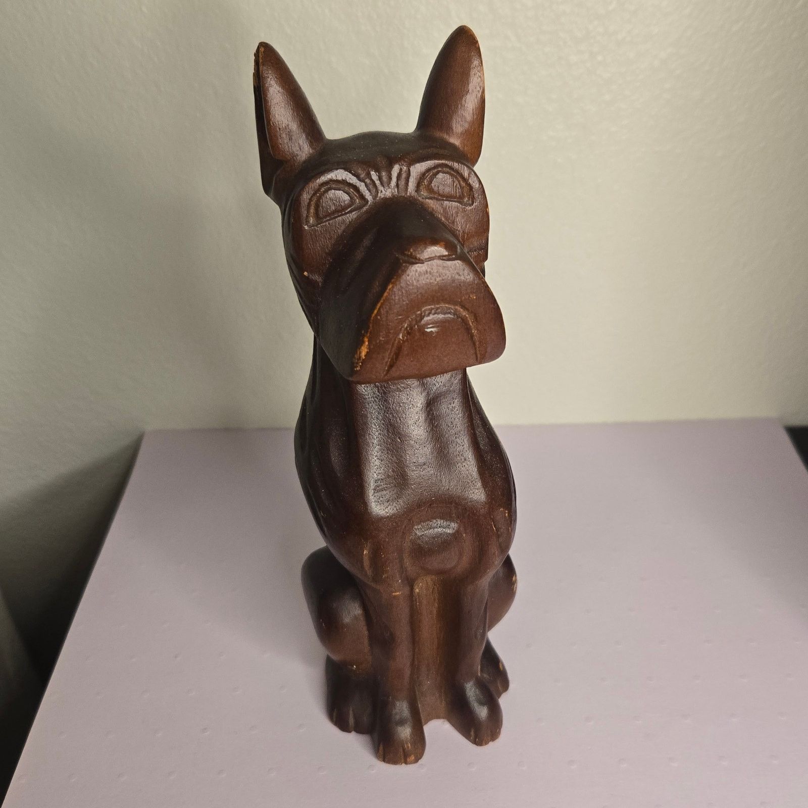 Vintage Vintage Hand Carved Wood Boxer Dog Figurine Art Sculpture Size ONE SIZE - 1 Thumbnail