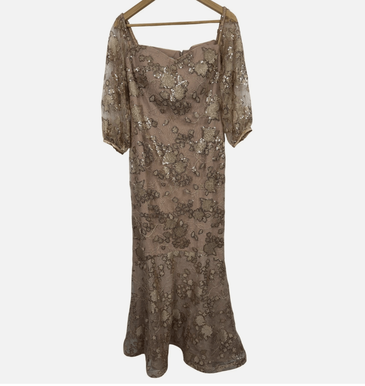 Other Teri Jon Rose Gold Floral Embroidered Sequined Gown Size L / US 10 / IT 46 - 7 Thumbnail