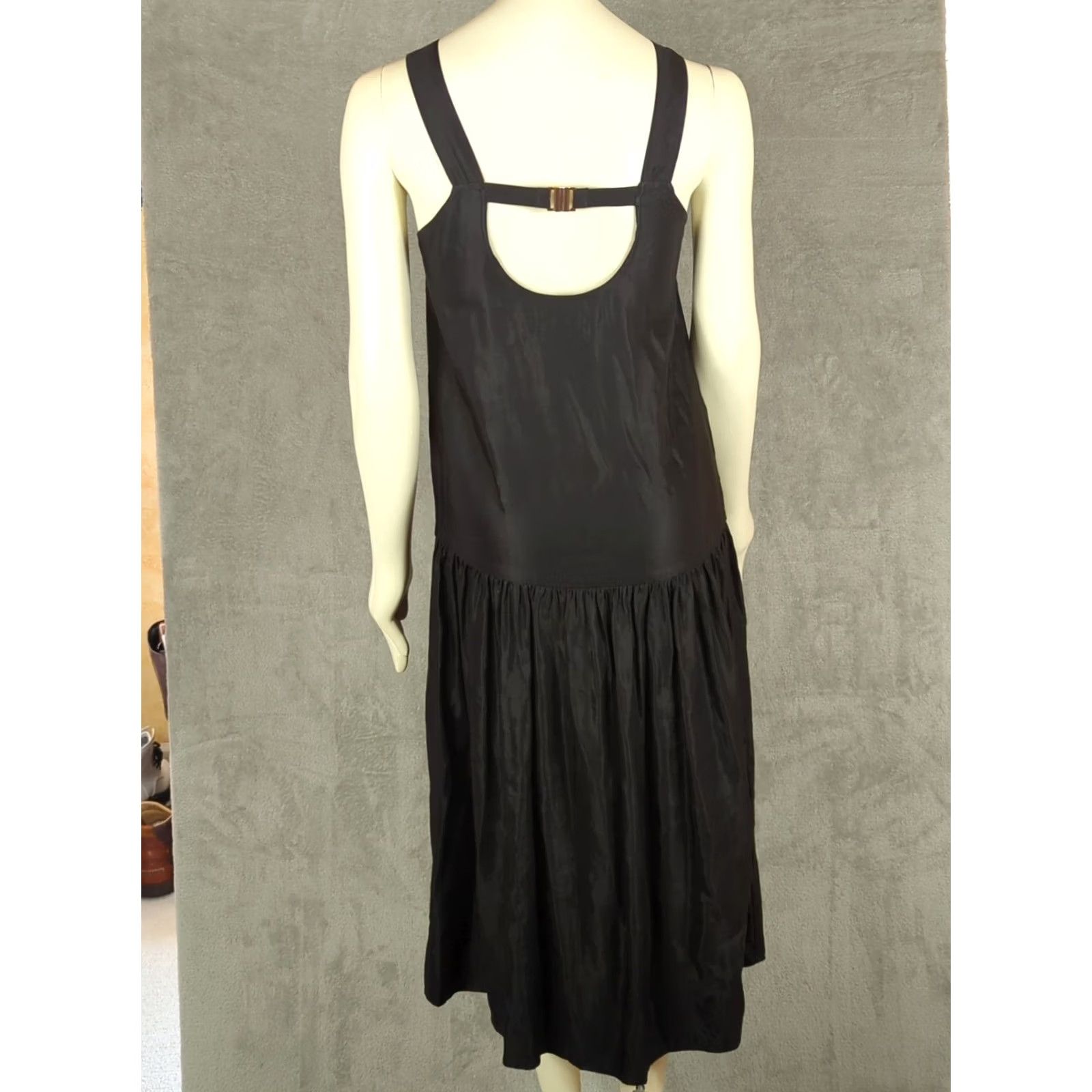Vintage Sancia Tank Dress XS Black Drop Waist Midi Quiet Luxury Cocktail Party Clasp Linen Lyocell Cupro Women's Old Money Minimalist Size XS / US 0-2 / IT 36-38 - 4 Thumbnail