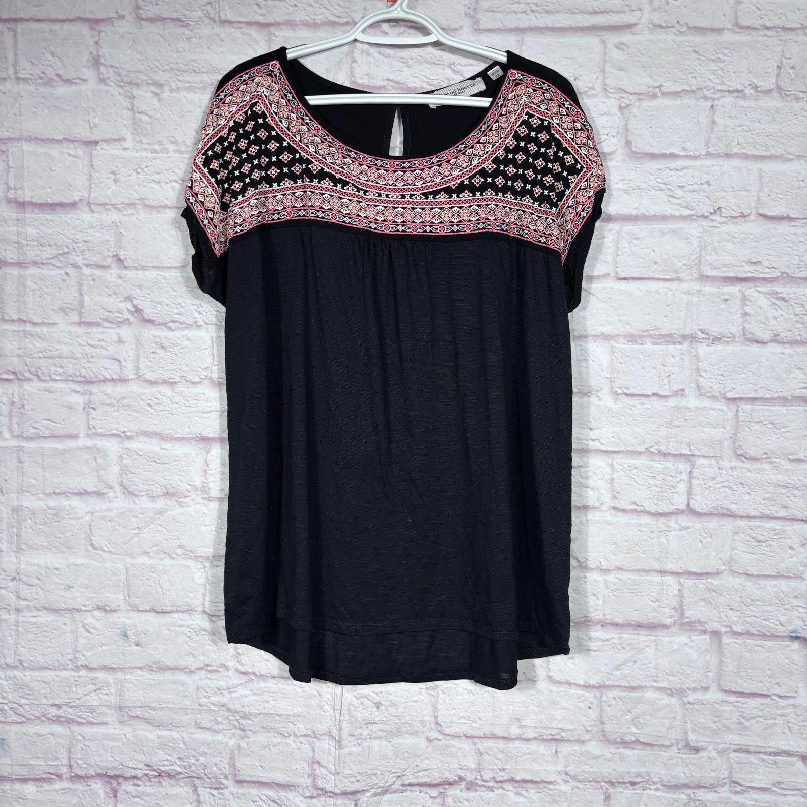 Other Tempted Hearts 2X Black Embroidered Boho Blouse Size XXL / US 16-18 / IT 52-54 - 1 Thumbnail