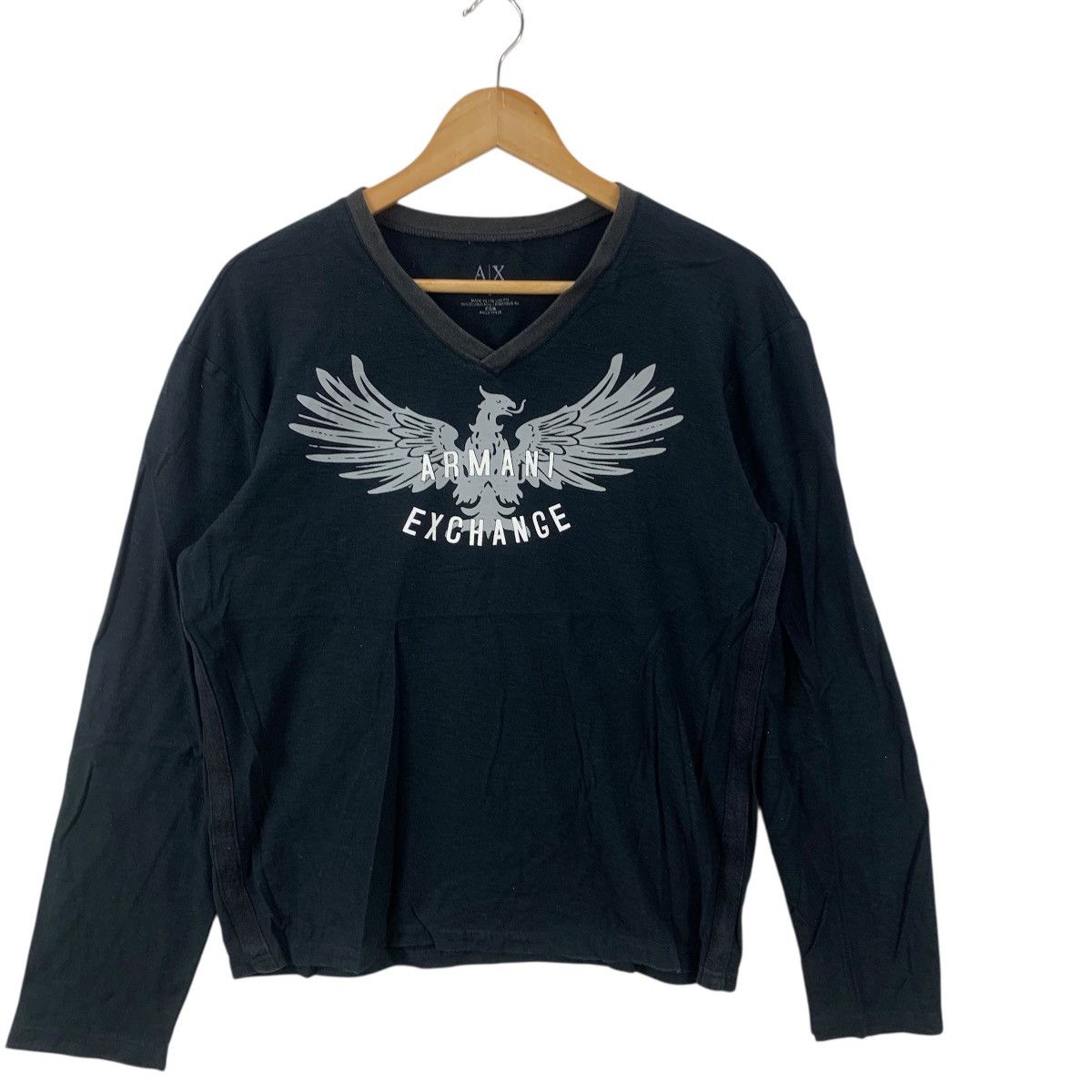 ARMANI EXCHANGE AX Eagle Crest Logo V Neck Tee Shirt Top