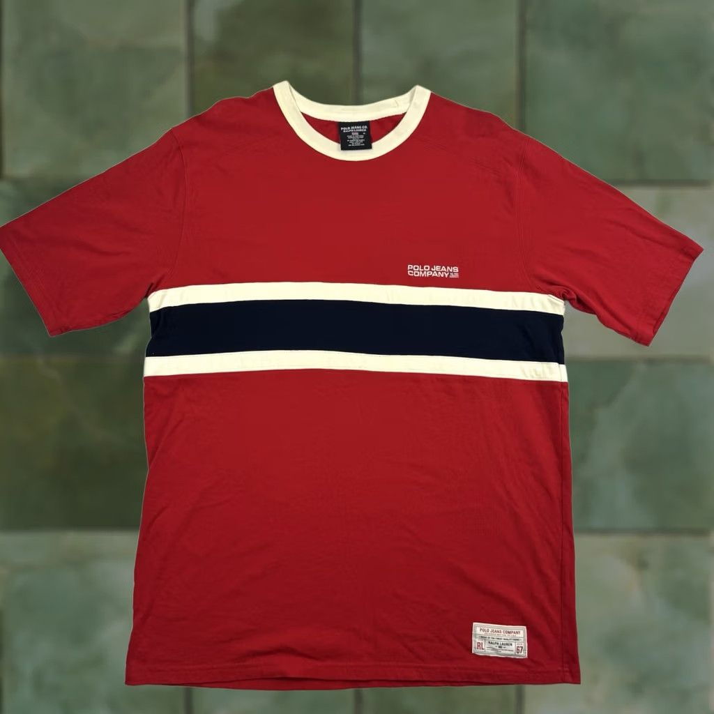 Polo Ralph Lauren VINTAGE Polo Jeans Company T Shirt Adult Medium Striped Hipster 90s Y2K Red Cotton Polo Ralph Lauren Mens T-Shirt Crew Neck Short Sleeve) Size US M / EU 48-50 / 2 - 1 Thumbnail