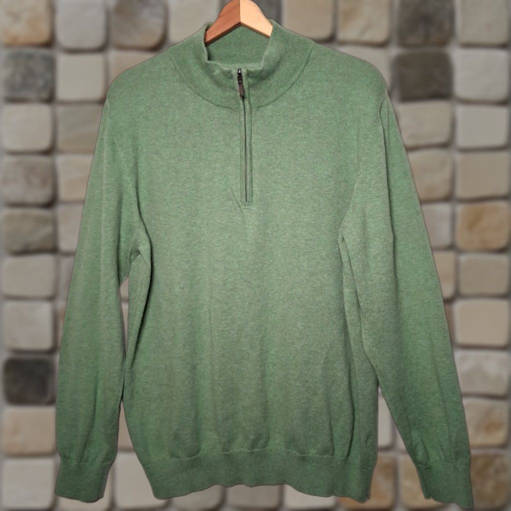 Vintage LL Bean Sweater Men Large Green Cotton Cashmere Knit Pullover 1/4 Zip Classic Size US L / EU 52-54 / 3 - 1 Thumbnail