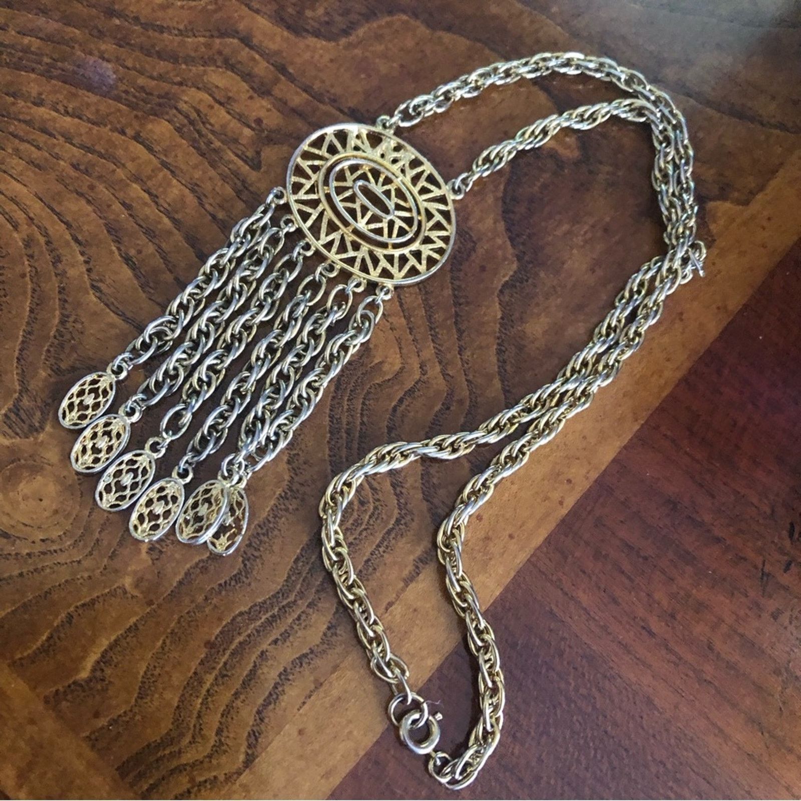 Vintage Vintage gold medallion fringe braided chain necklace Size ONE SIZE - 6 Thumbnail