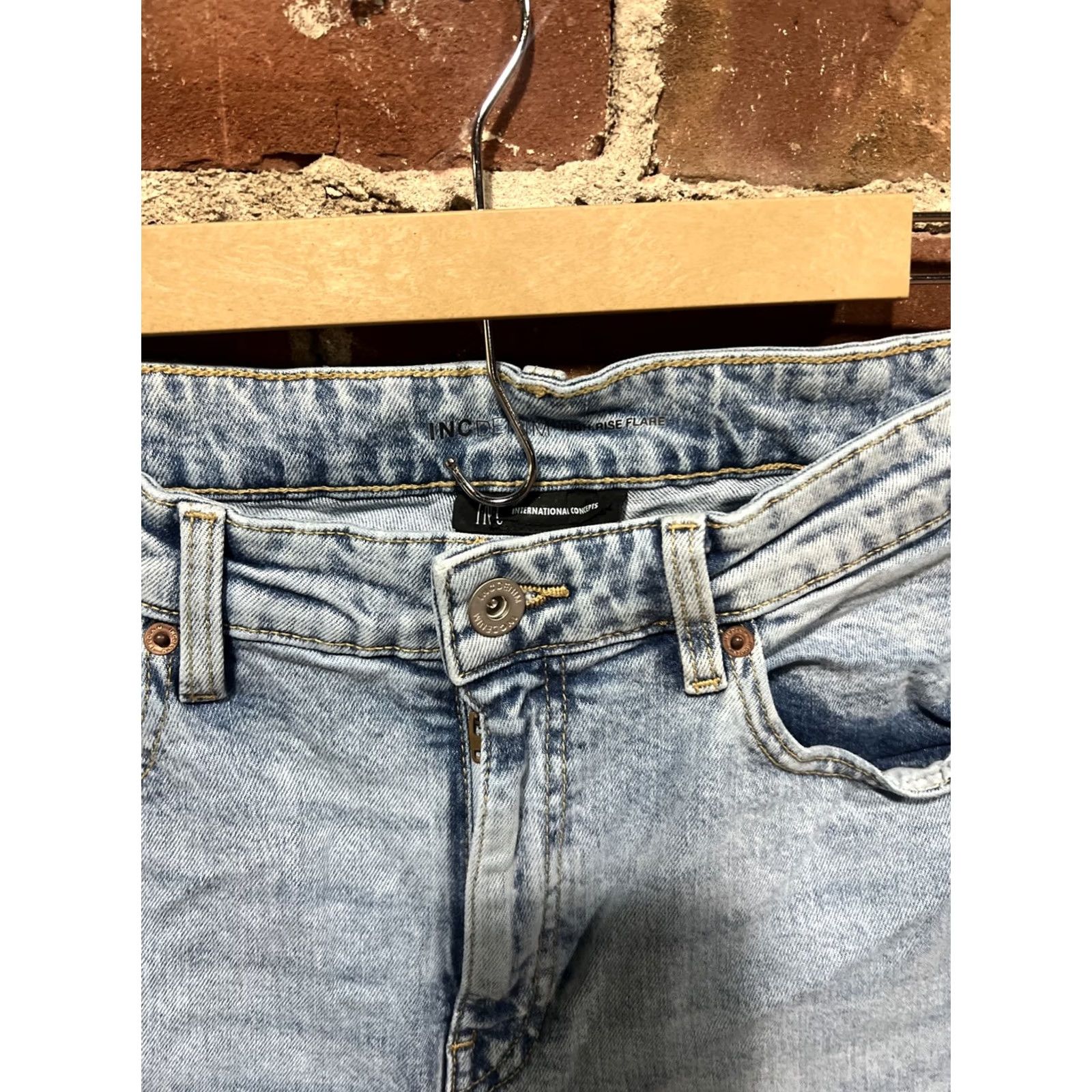 Vintage INC International Concepts Women's Jeans Flared High-Rise Pull On Size 6 Blue Cotton Denim 32"-36" Inseam 32" Regular Vintage No Size 28" / US 6 / IT 42 - 2 Thumbnail