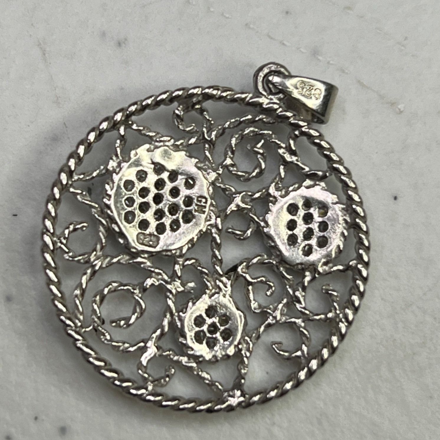 Designer Sterling Silver Filigree Pendant With Floral Design Size ONE SIZE - 8 Thumbnail
