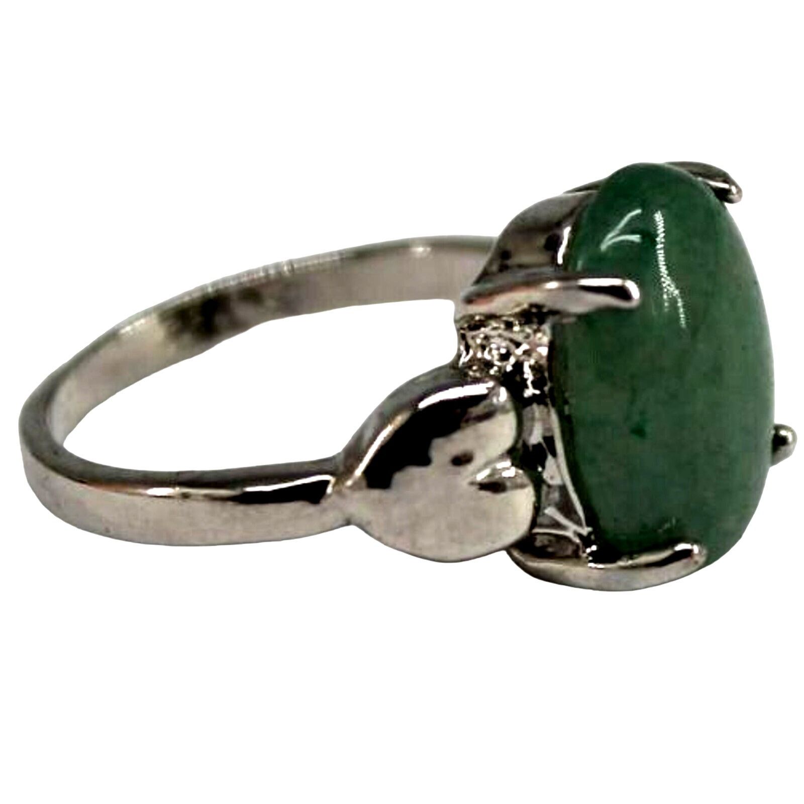 Other Natural Moss Green Nephrite Stone Ring • Silvertone • Sz 7.5 Size ONE SIZE - 1 Thumbnail