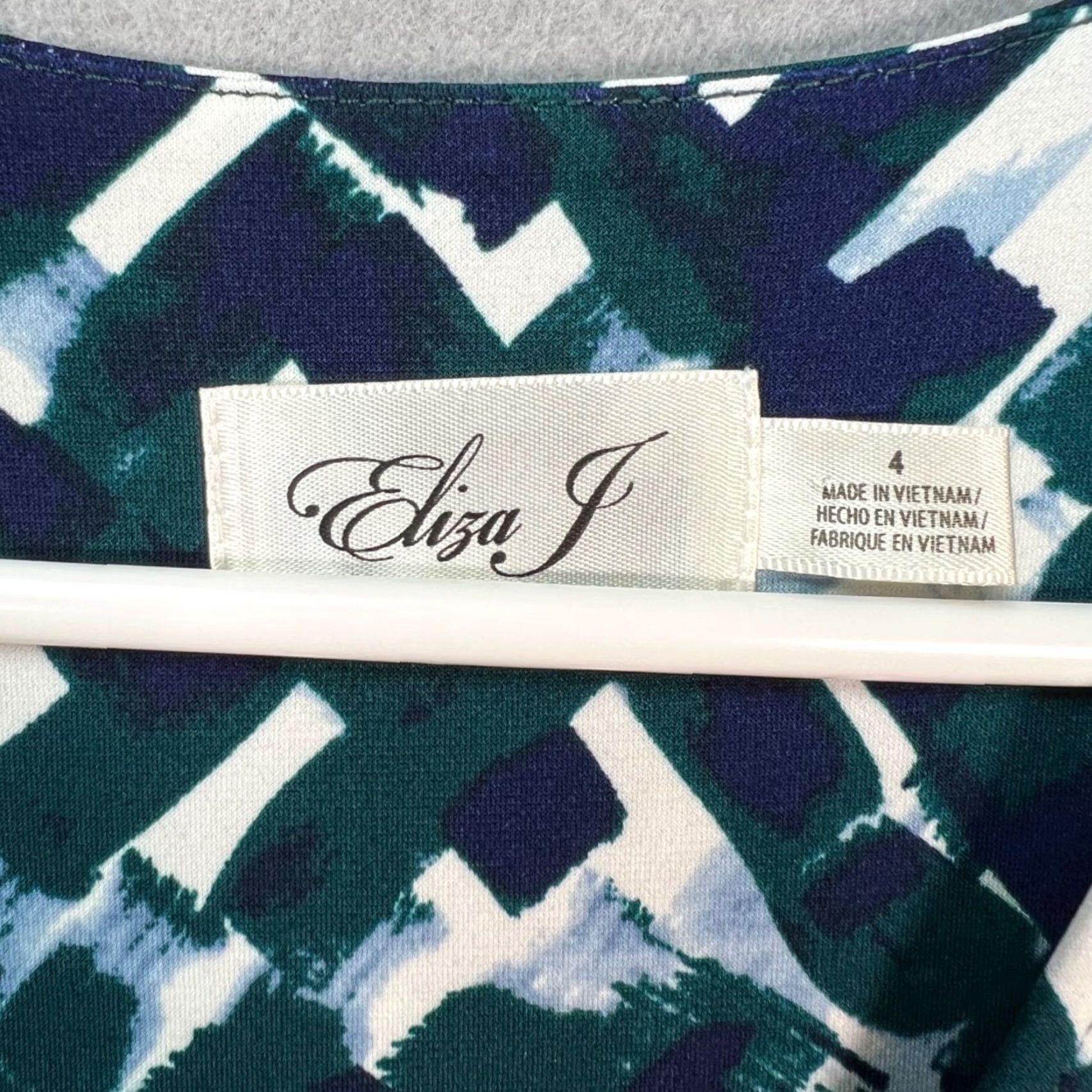 Vintage Eliza J Womens Dress Abstract Print Faux Wrap Tie Waist Short Sleeves Size 4 Green Midi Womens Size 27" / US 4 / IT 40 - 3 Thumbnail