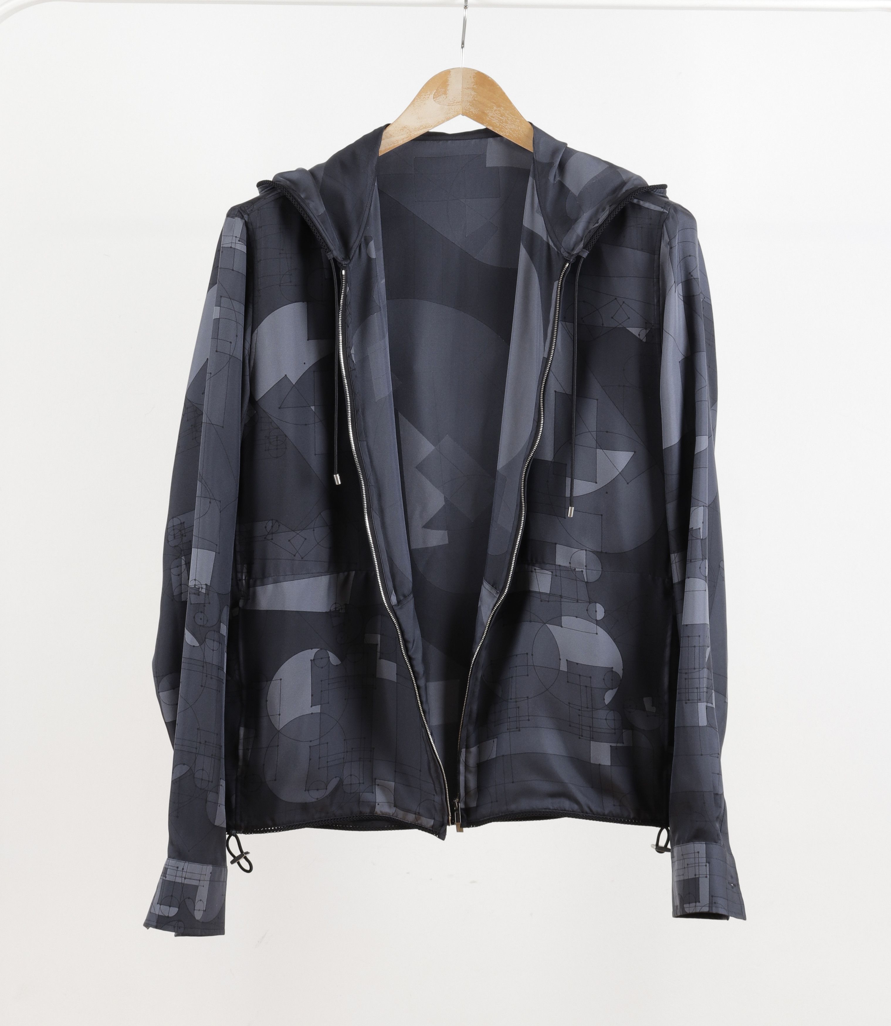Hermes Hermes Silk Grey Geometric Print Hooded Light Jacket Size US M / EU 48-50 / 2 - 2 Thumbnail