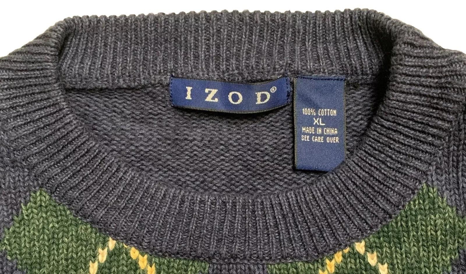 Izod Izod Men's XL Blue Green Argyle Knit Sweater Crew Neck Size US XL / EU 56 / 4 - 7 Thumbnail