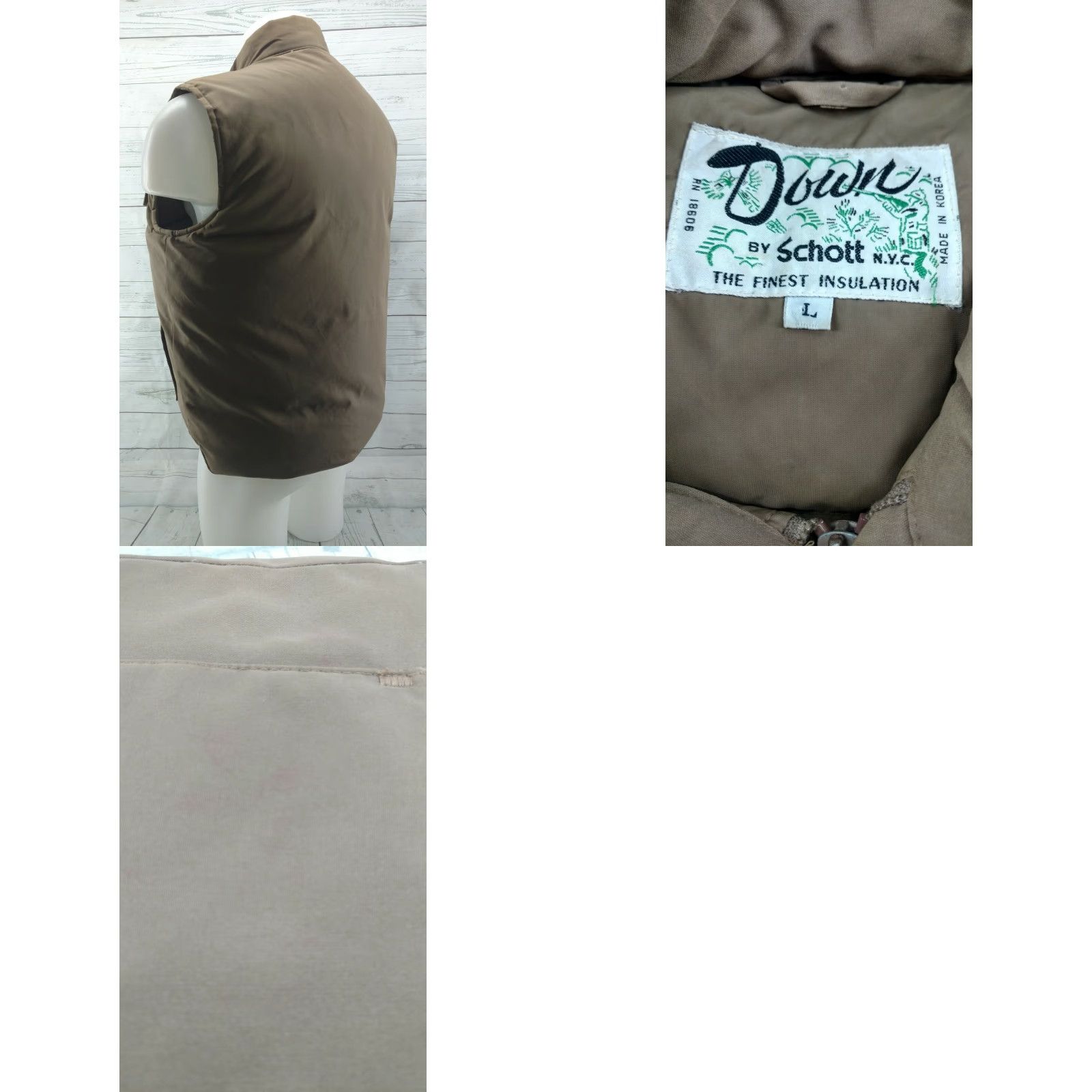Schott Schott Men's Down Insulated Vest Tan Size Large Puffer Vest Goose Down, Regular, Snap Zip Closure, Front Pocket Marking Size US L / EU 52-54 / 3 - 8 Thumbnail