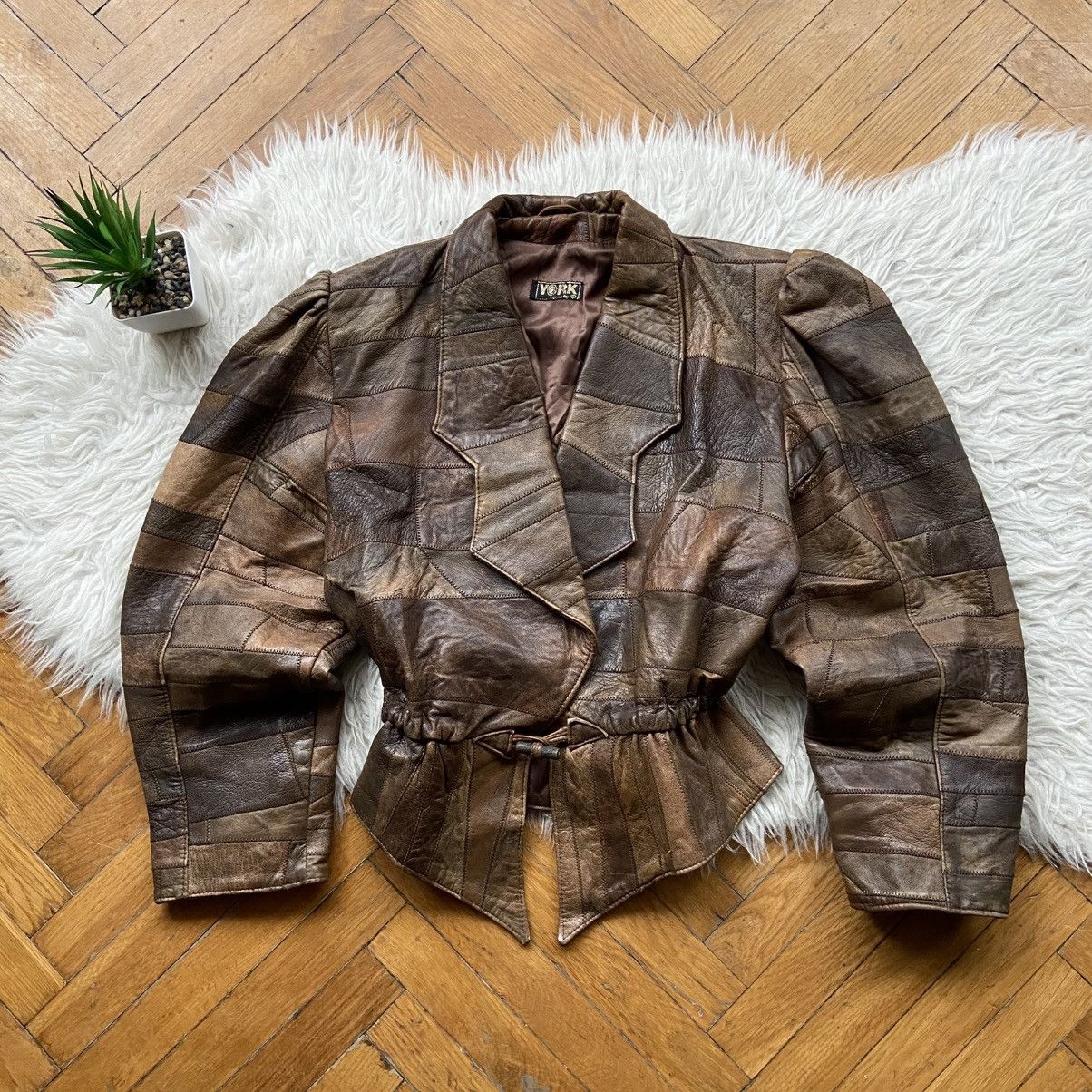Japanese Brand 📌 Vintage York Patchwork Leather Y2K Brown Distressed Jacket Size L / US 10 / IT 46 - 1 Thumbnail