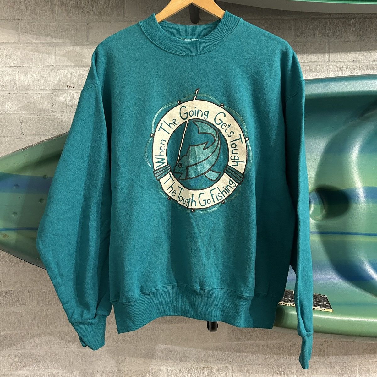 Vintage 80s Hanes Crewneck Fishing sweatshirt Size US XL / EU 56 / 4 - 1 Thumbnail