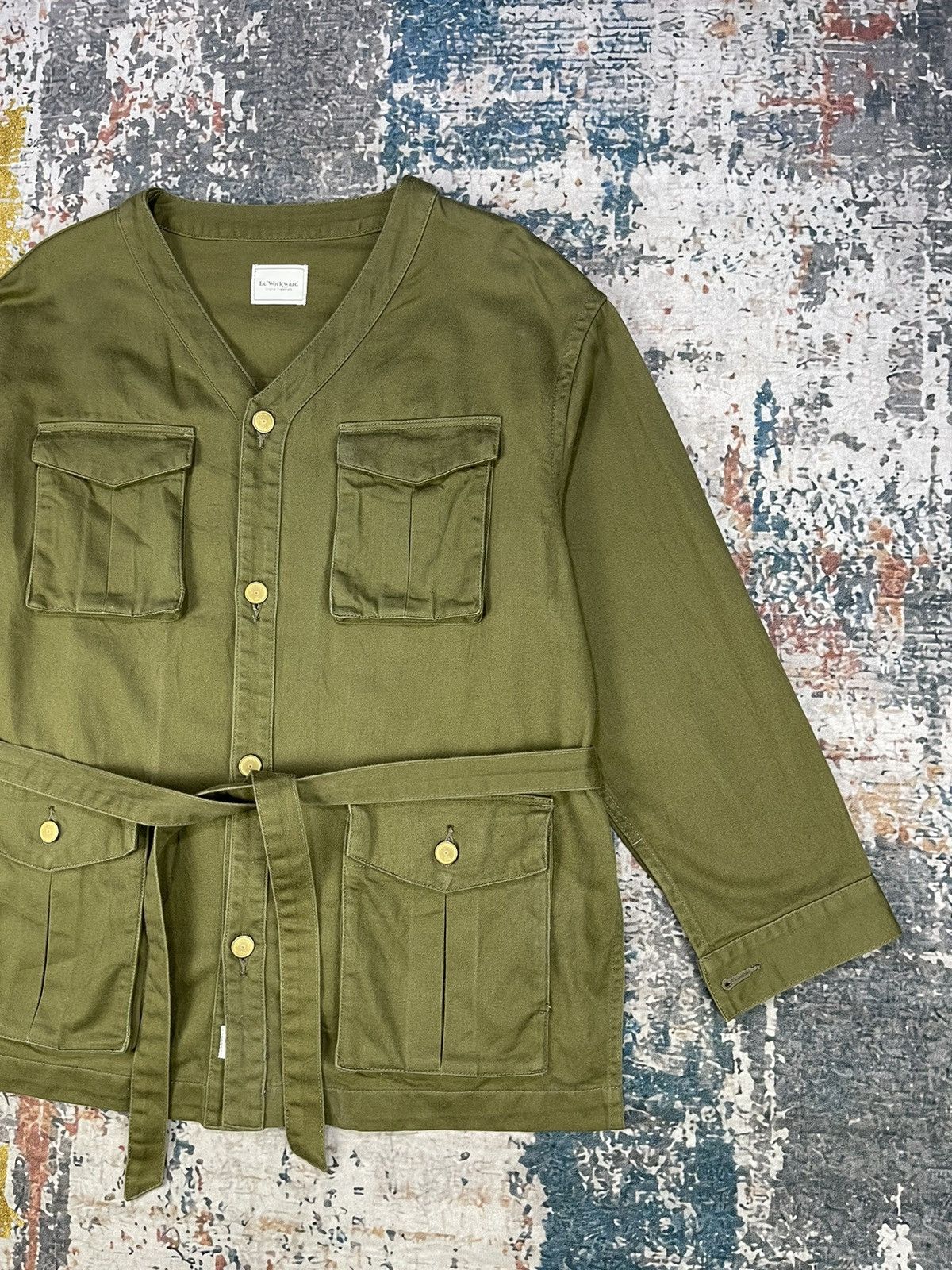 Japanese Brand Le Workware Journal Standard Collarless Belted Jackets Size M / US 6-8 / IT 42-44 - 4 Thumbnail
