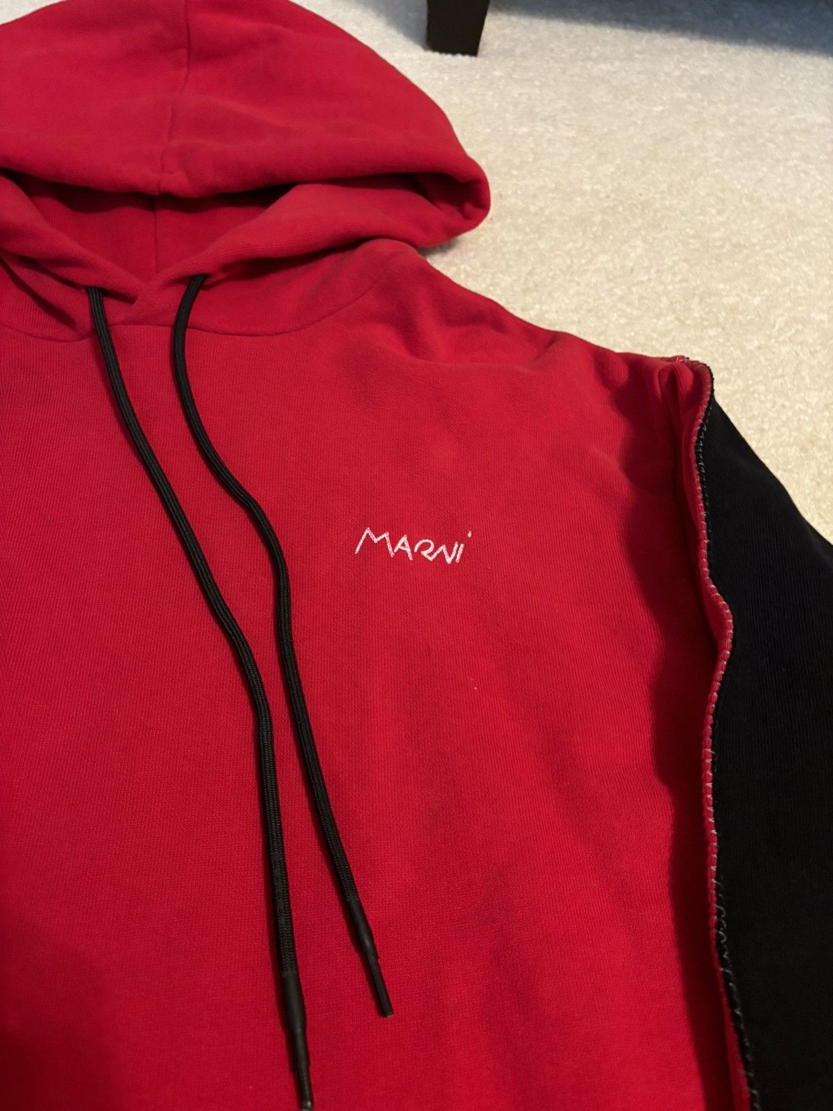 Marni Marni Two Tone Split Cotton Sleeve Hoodie Red Black Size US M / EU 48-50 / 2 - 2 Thumbnail