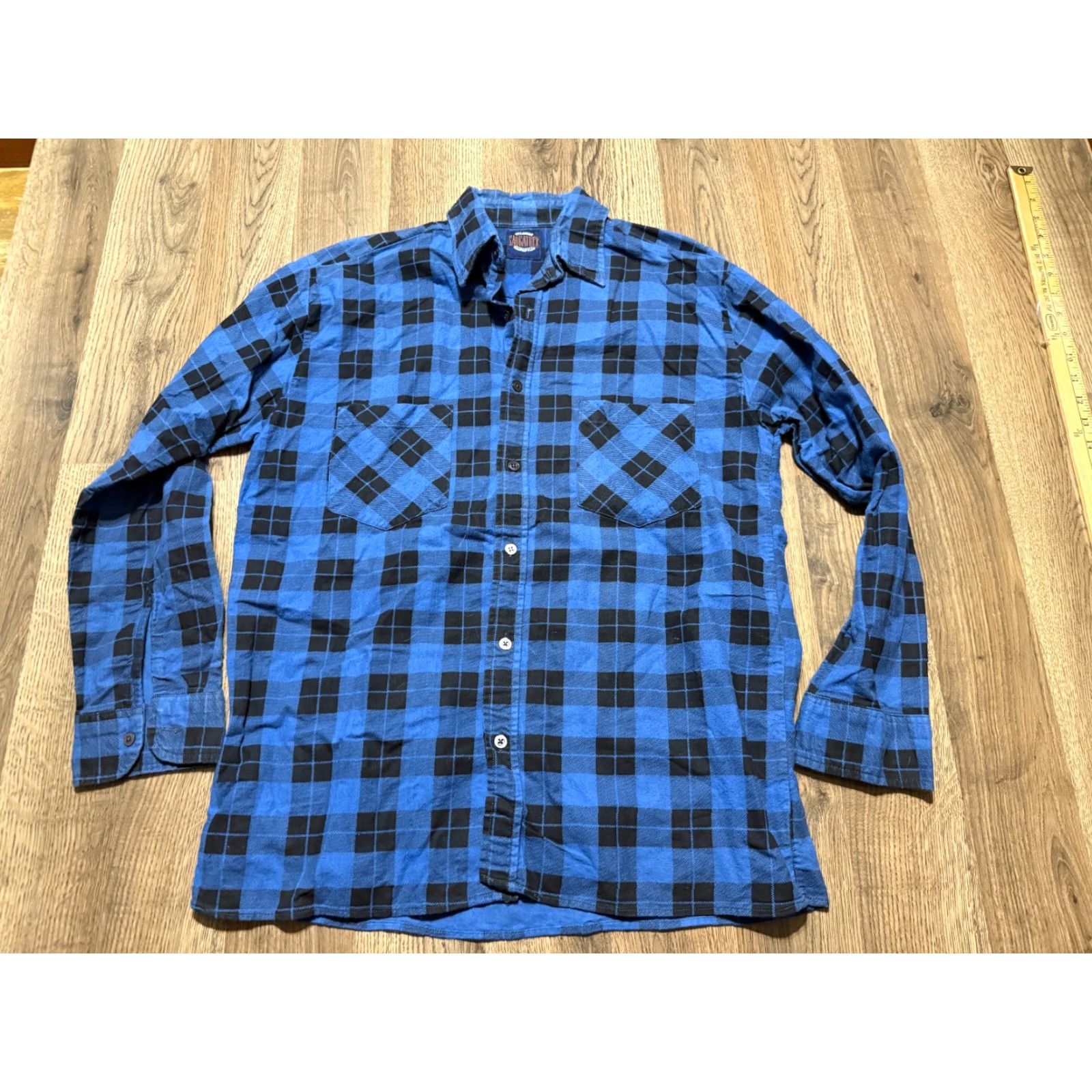 Vintage VINTAGE Saugatuck Shirt Men's M Black Blue Long Sleeve Button-Up Plaid Cotton Flannel Casual Pockets Mens Size US M / EU 48-50 / 2 - 2 Thumbnail