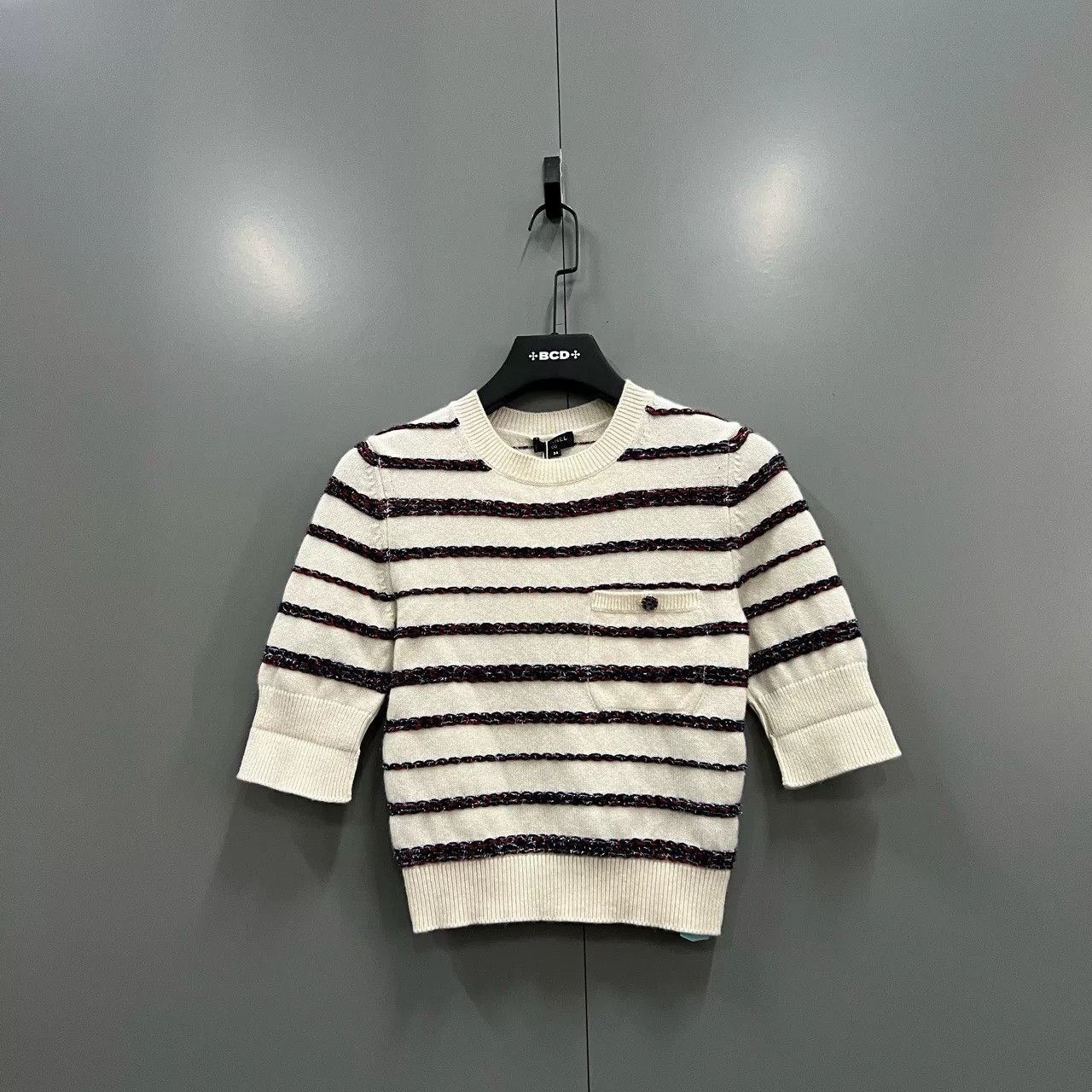 Chanel CHANEL Striped Short-Sleeve Knit Sweater Size XXS / US 00 / IT 34 - 1 Thumbnail