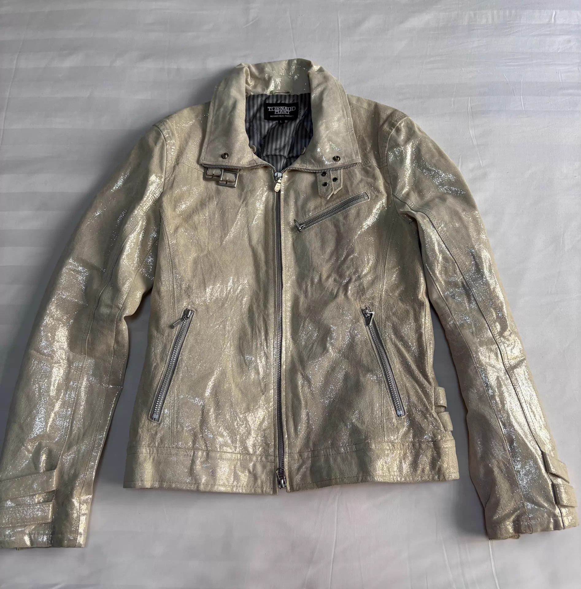Tornado Mart Tornado Mart Vintage Rare Leather Jacket Waxed Shimmer Straps Size L / US 10 / IT 46 - 3 Thumbnail