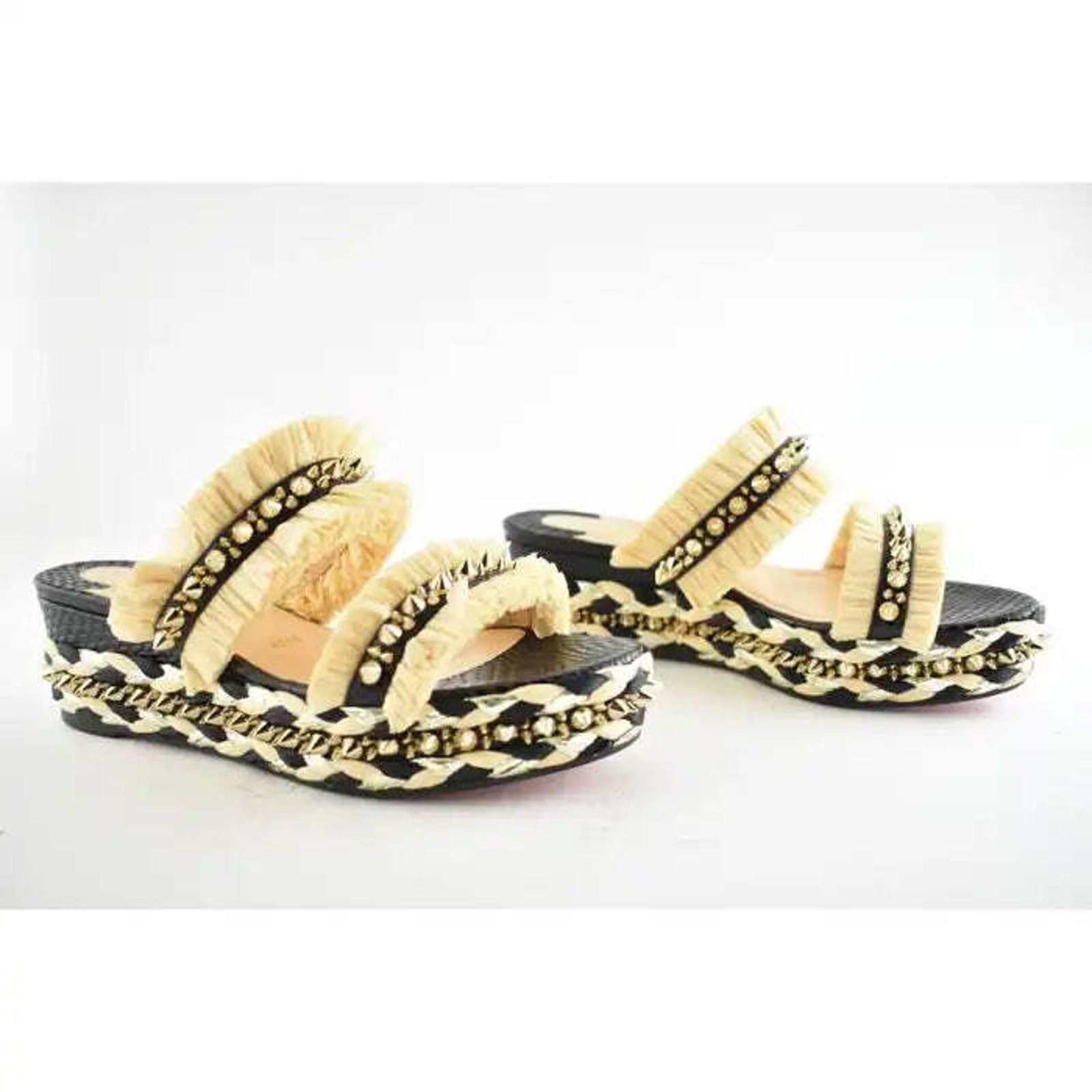 Christian Louboutin Voltinoudou 60 Black Raffia Wedge Slide Mule Sandal Heel 37 Size US 7 / IT 37 - 4 Thumbnail