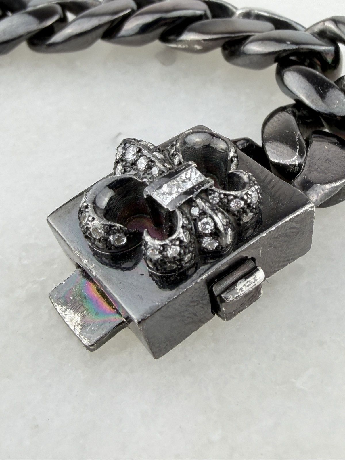 Chrome Hearts RARE CHROME HEARTS BLACK RHODIUM FLEUR BOX ID PAVED DIAMOND Size ONE SIZE - 7 Thumbnail