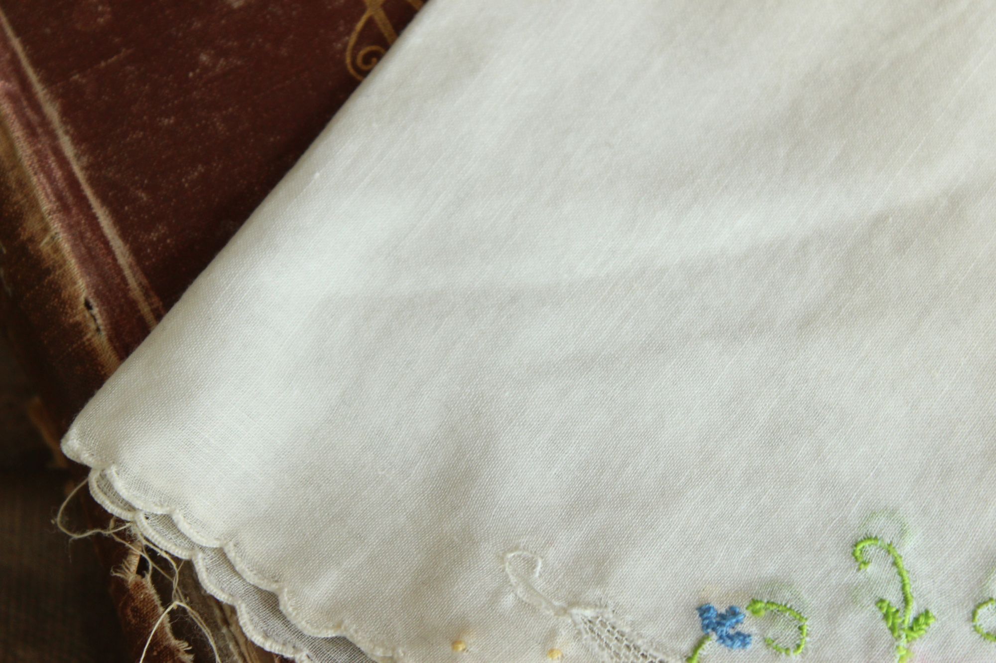 Vintage Vintage Handkerchief, Pink Blue and Yellow Flower Embroidery Size ONE SIZE - 3 Thumbnail