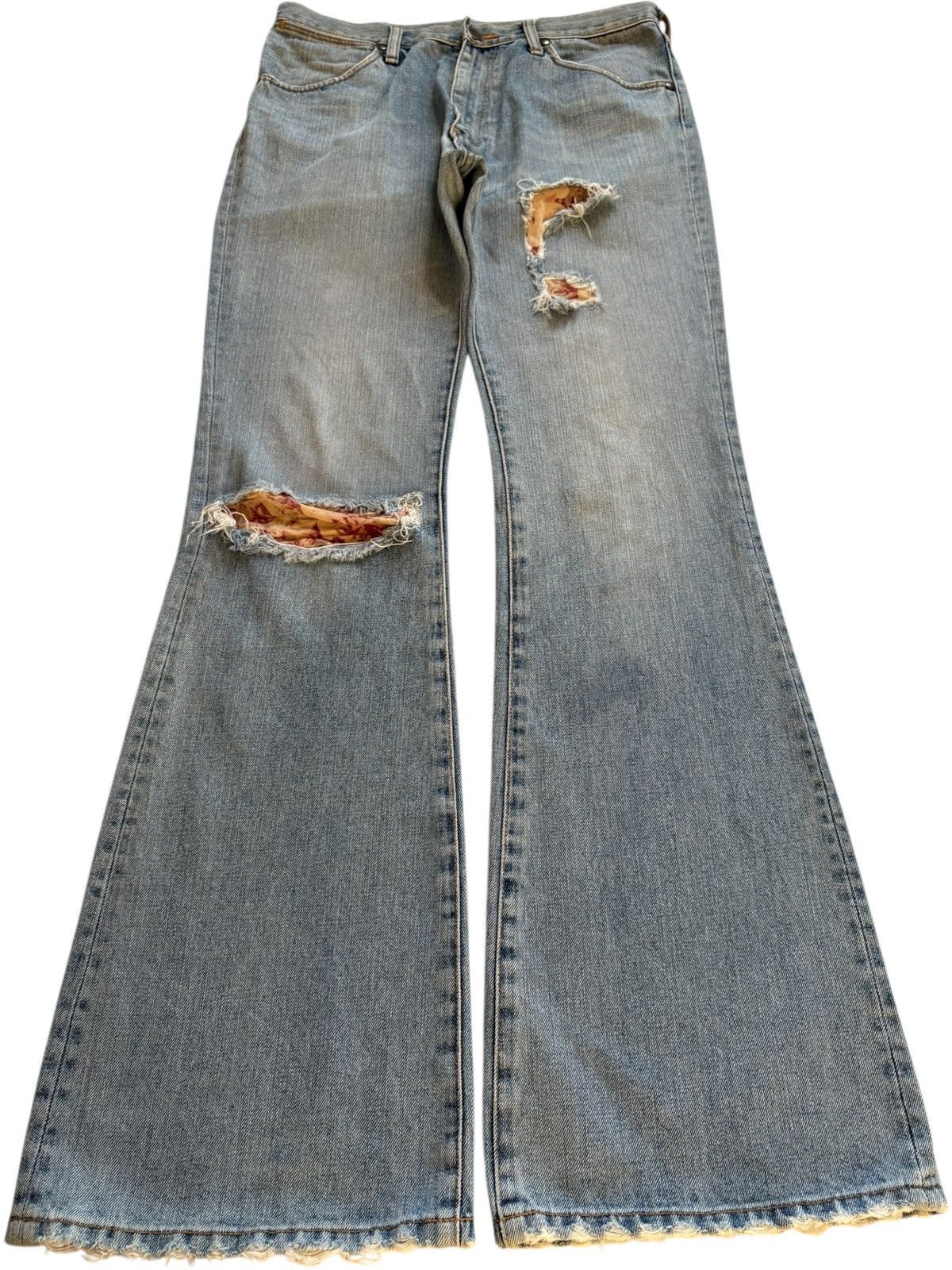 Vintage Wrangler Faded Wash Distress Rip Bootcut Flare Jean