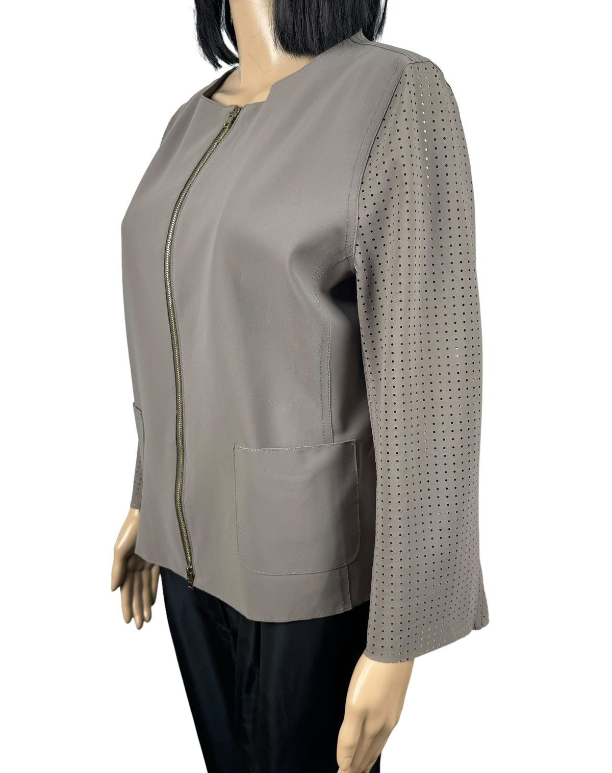 Herno HERNO Round Neck Zip Gray Jacket Perforated Size 46 Size L / US 10 / IT 46 - 7 Thumbnail