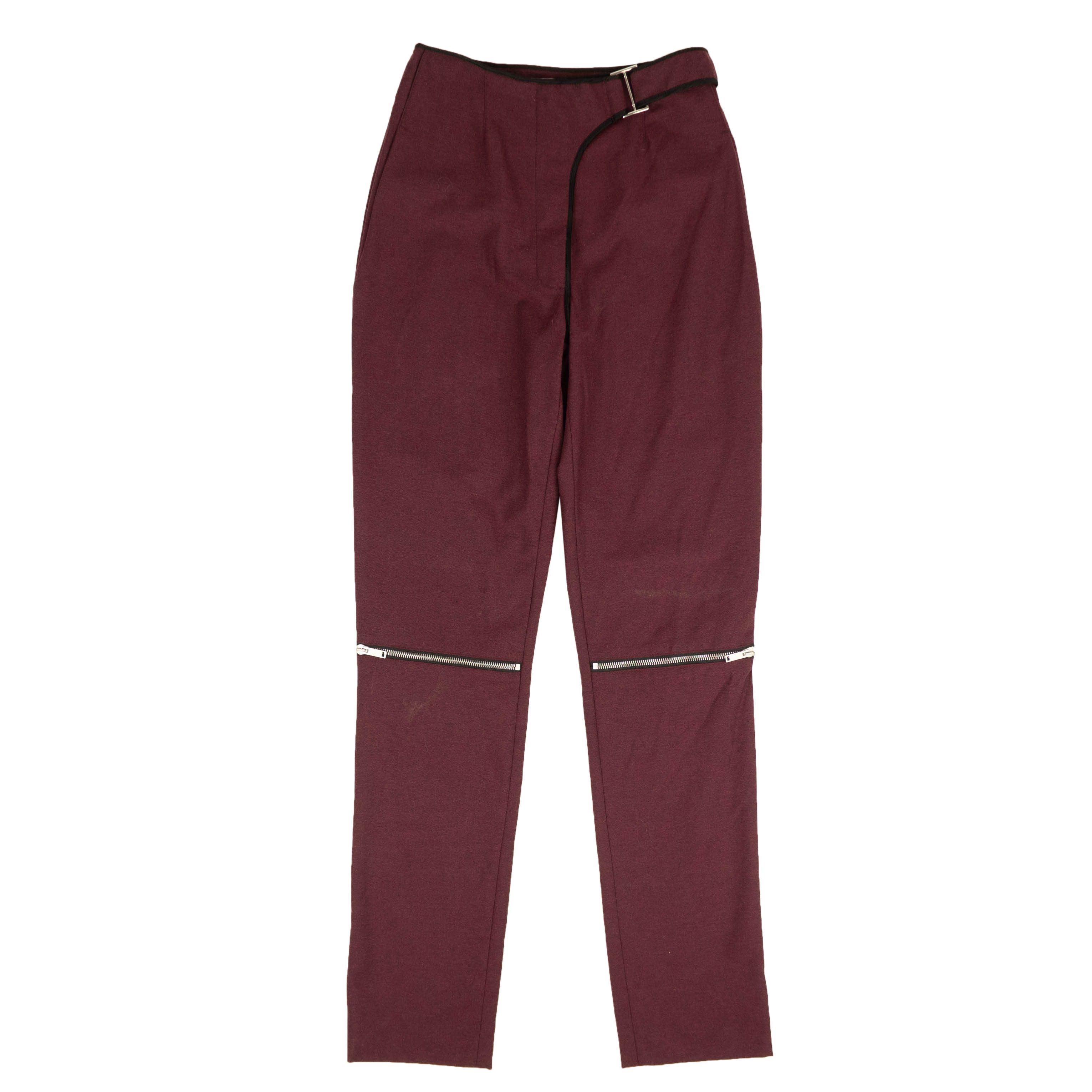 Image of Palm Angels Burgundy Zip Detail Straight Pants Size 4/40, Women's