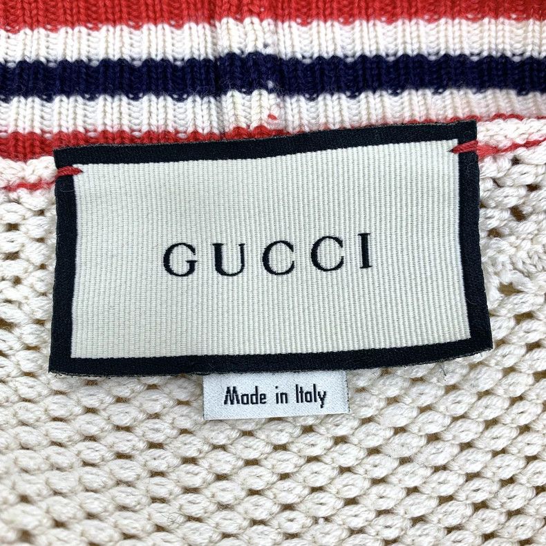 Gucci Gucci Beige striped logo jacquard hollow wool V-neck long-s Size M / US 6-8 / IT 42-44 - 5 Thumbnail