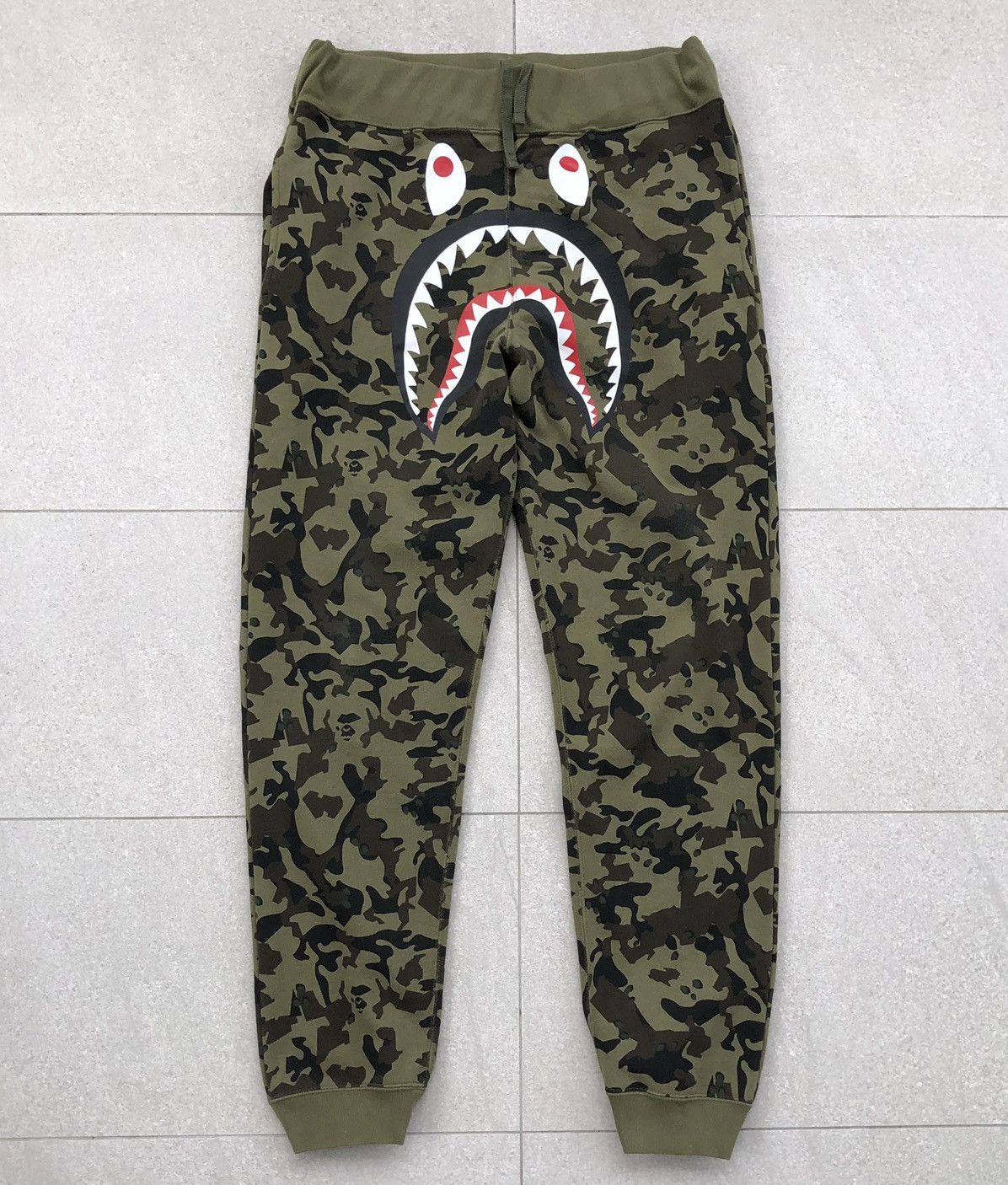 image of Bape A Bathing Ape Camo Green Shark Sweatpants, Men's (Size 36)