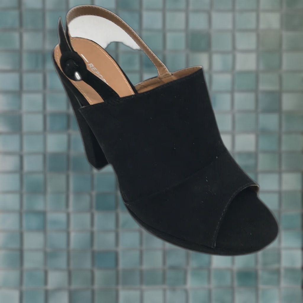 Vintage Report Lacey Women´s Slingback Heels Peep Toe Suede Black Size 8.5 Heels