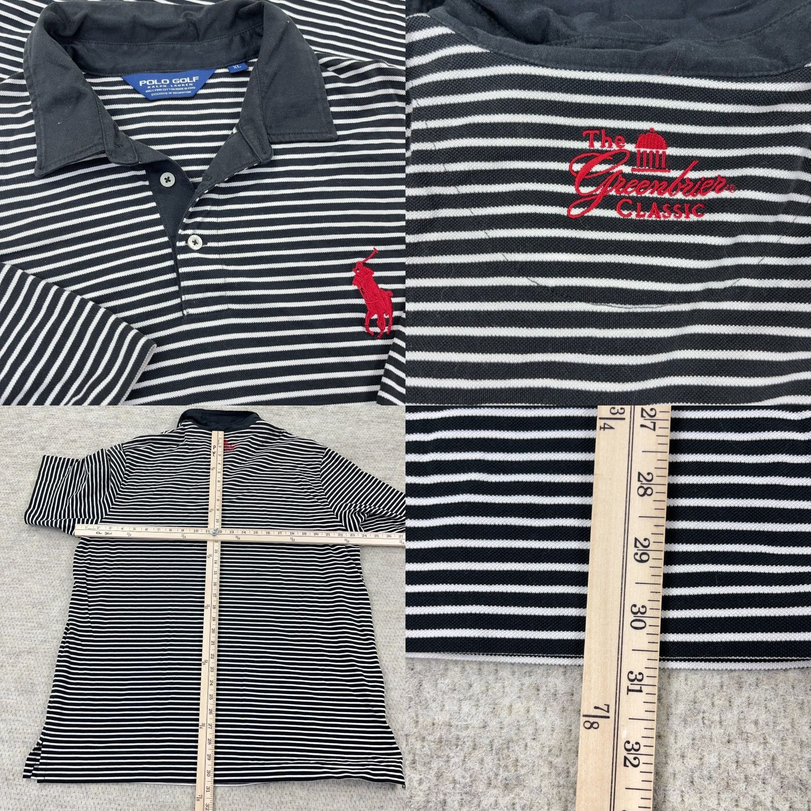 Ralph Lauren Polo Golf Shirt Men XL Black Striped Embroidered Logo Short Sleeve Classic Sports Wide Fit Regular Mens Size US XL / EU 56 / 4 - 8 Thumbnail