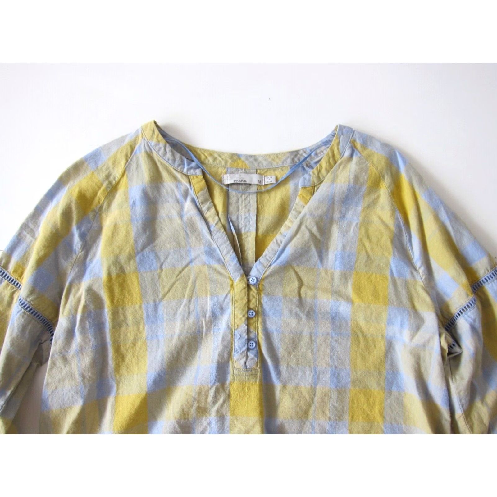 Prana prAna 100% Cotton Yellow Grey Plaid V-Neck Long Sleeve Tunic Blouse M Size M / US 6-8 / IT 42-44 - 3 Thumbnail