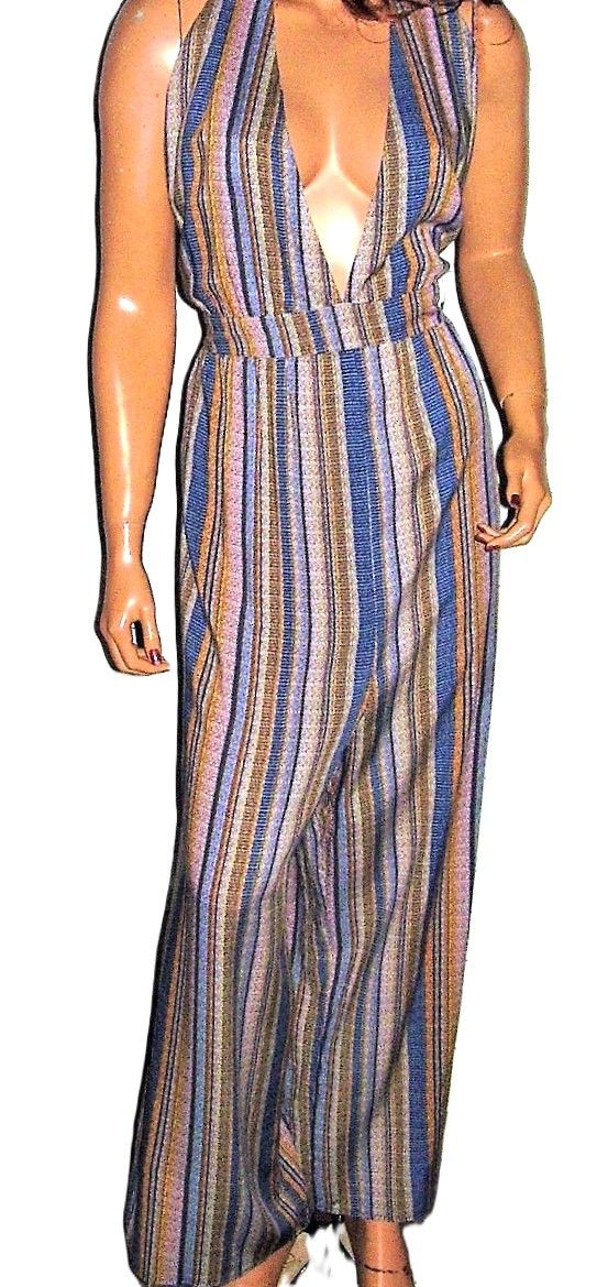 Other Wild Fable Blue Beige Halter Jumpsuit XXL NWT Size 35" - 7 Thumbnail