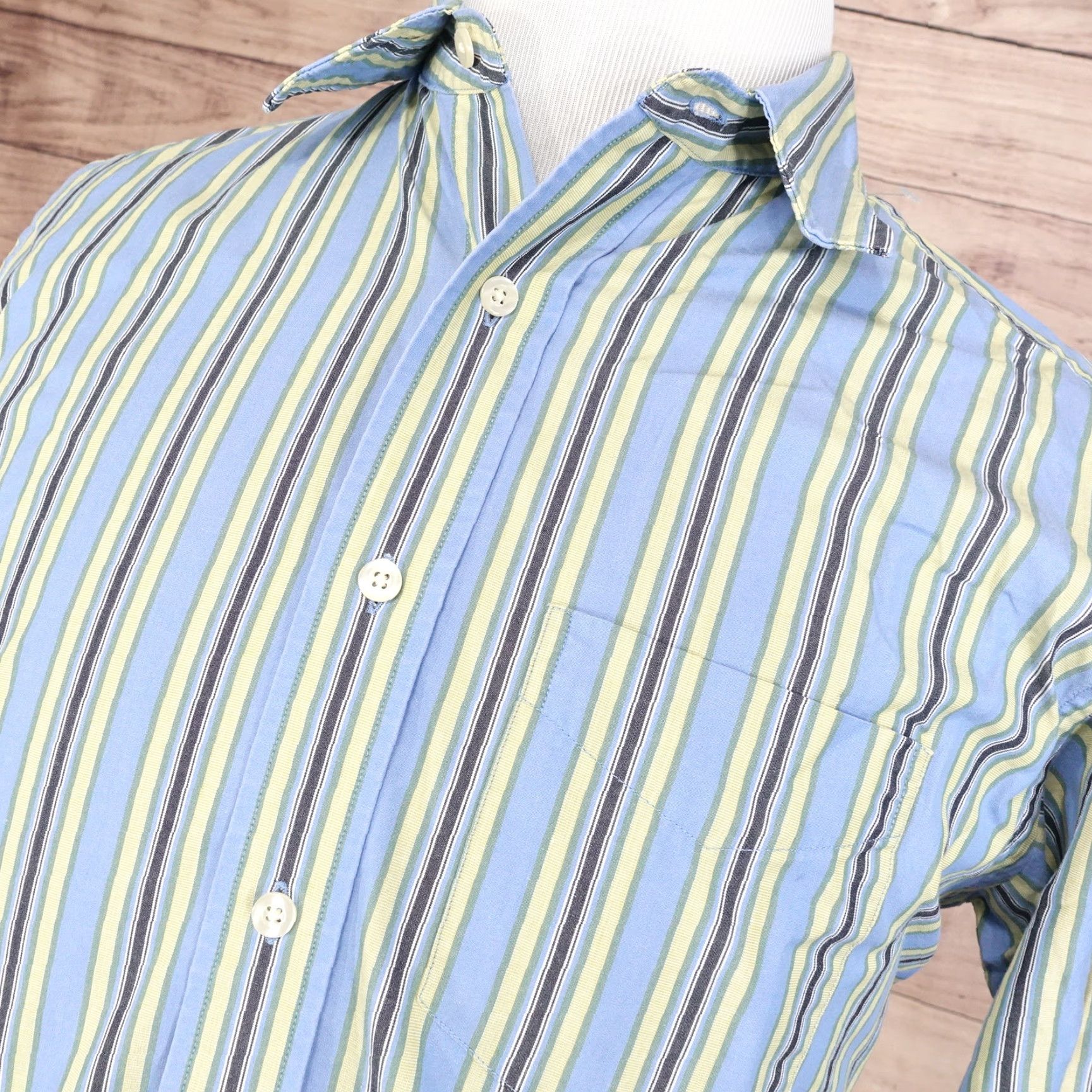 Gap GAP Shirt Mens M Classic Fit Blue Yellow Striped Button-Down, Cotton, Long Sleeve, Casual Business, 90s-Inspired? Size US M / EU 48-50 / 2 - 2 Thumbnail