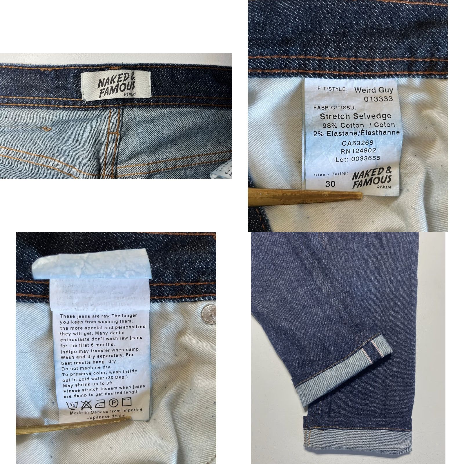 Vintage Naked & Famous Denim Weird Guy Stretch Selvedge Jeans Mens 30 Blue Denim 5-Pocket City Classic Straight Jeans Size US 30 / EU 46 - 8 Thumbnail