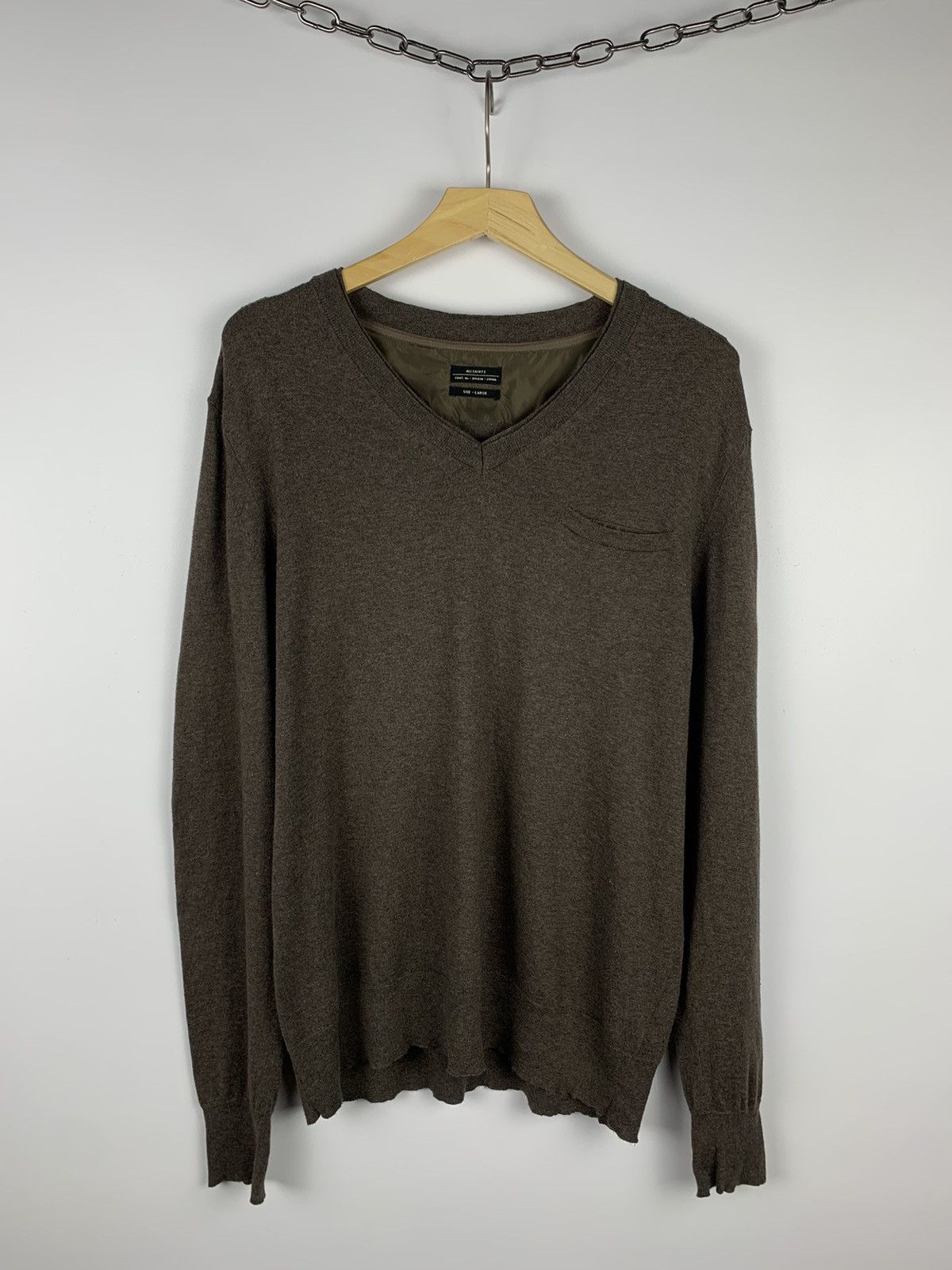 Allsaints Allsaints Mitaka V Neck Sweater Brown Cotton/Cashmere Luxury Size US L / EU 52-54 / 3 - 1 Thumbnail