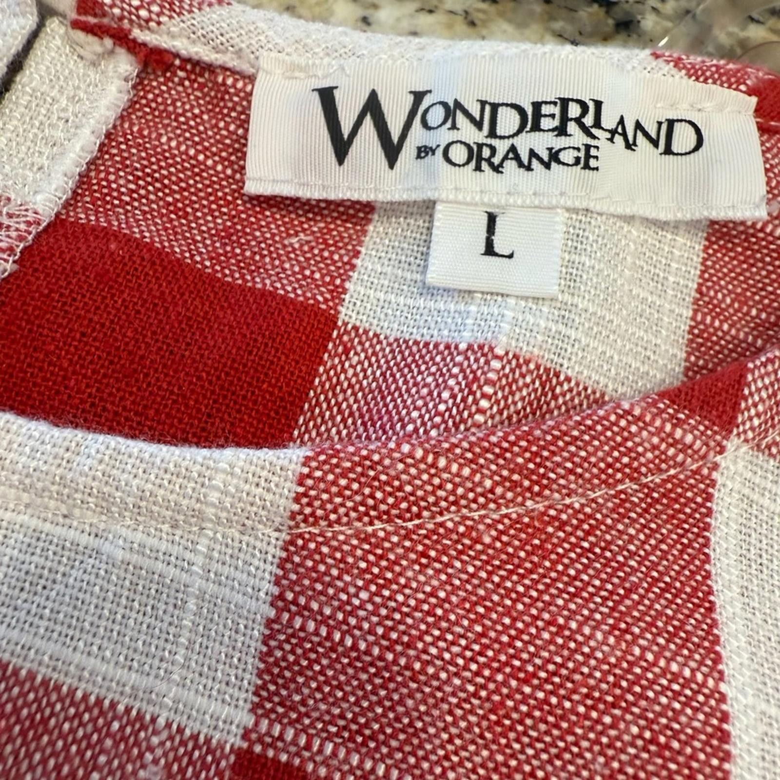 Other Wonderland by Orange linen blend red white plaid lace top LG Size L / US 10 / IT 46 - 5 Thumbnail