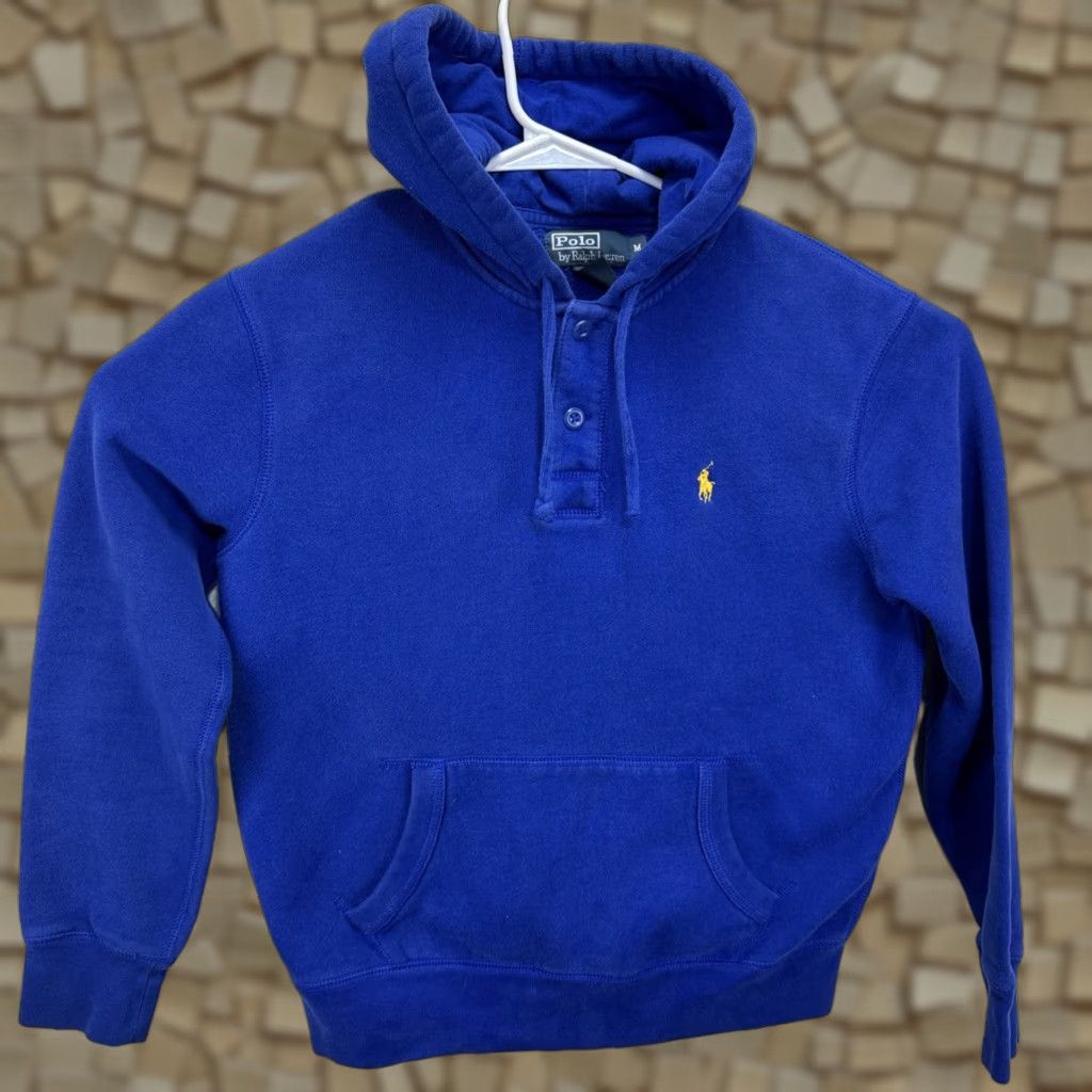 Polo Ralph Lauren Polo Ralph Lauren Hoodie Mens M Blue Pony Henley 2 Button Drawstring Faded Size US M / EU 48-50 / 2 - 1 Thumbnail