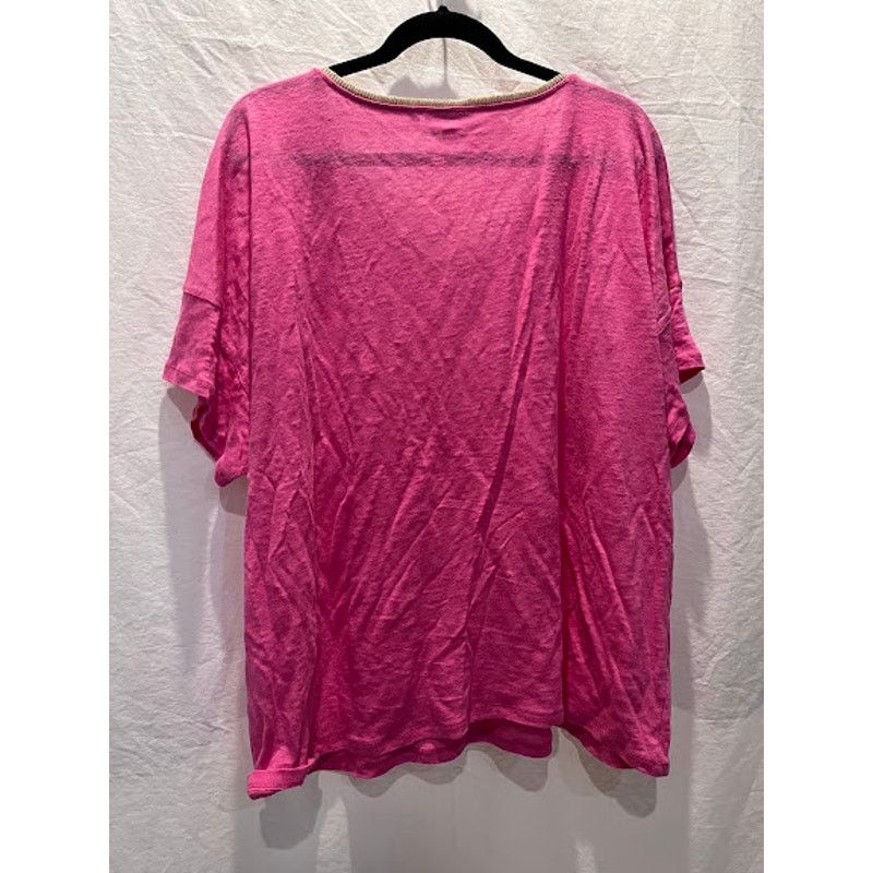Chicos Chico's Shirt 100% Linen Short Sleeve V Neck Pink Gold XXL Size XXL / US 16-18 / IT 52-54 - 2 Thumbnail