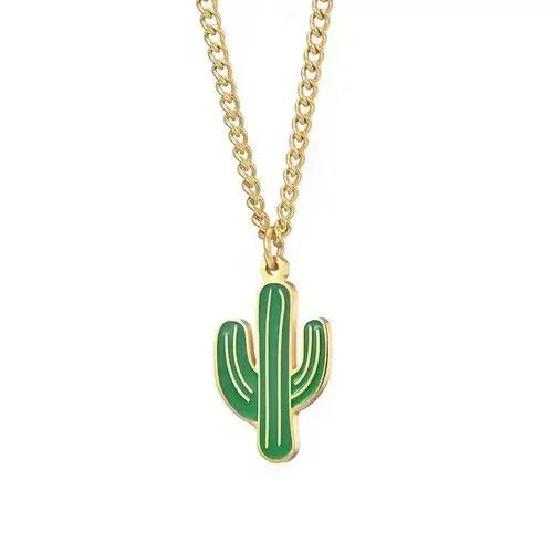 Handmade Cactus Pendant Gold Necklace🔥🔥🔥 Size ONE SIZE - 1 Thumbnail