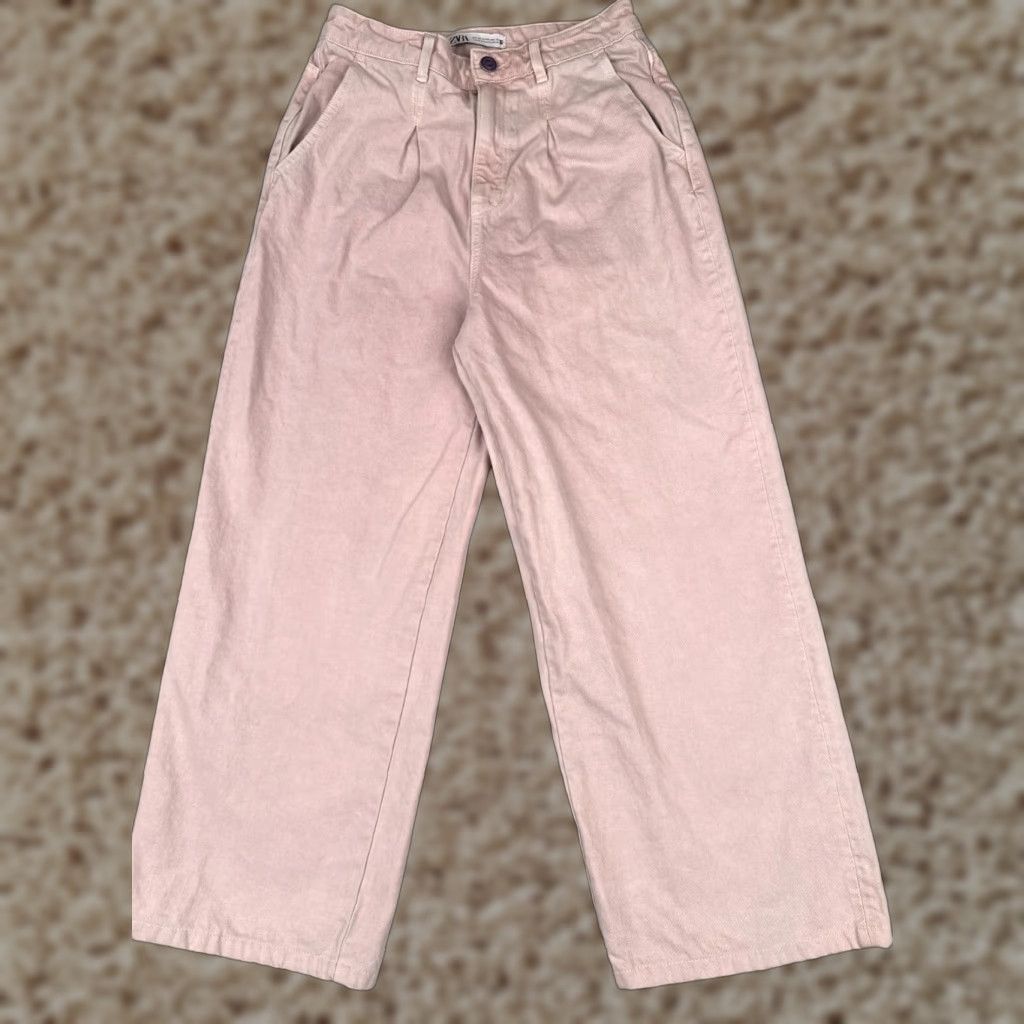 Zara Zara Jeans Womens Pink Denim Wide Leg High Rise Cotton Zip Fly 26x26 4 Size 27" / US 4 / IT 40 - 1 Thumbnail