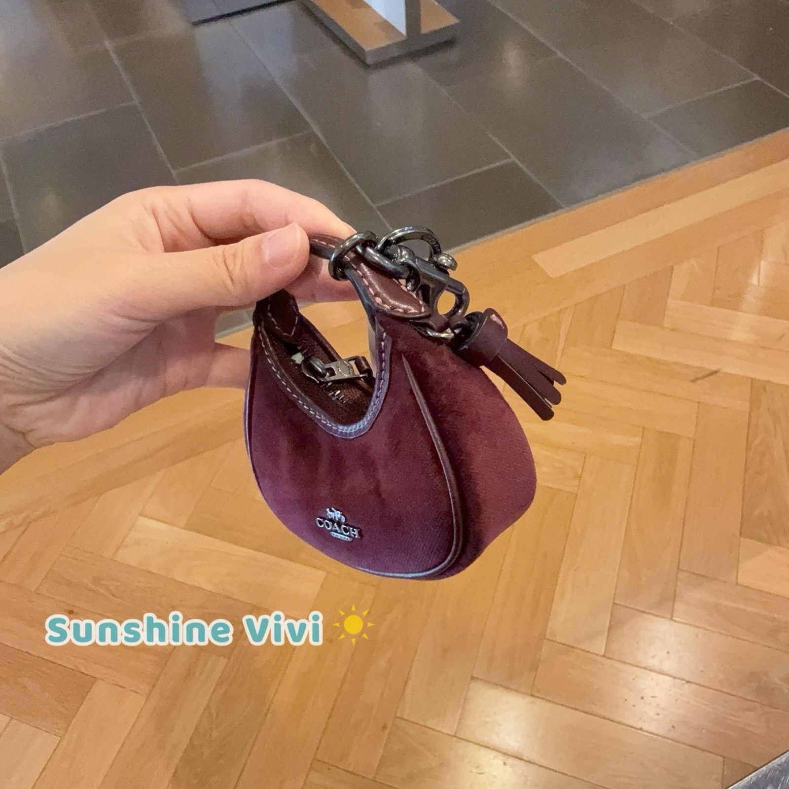 Coach NWT Coach Carmen Bag Charm Gunmetal/Burgundy Velvet CCF19 Size ONE SIZE - 4 Thumbnail