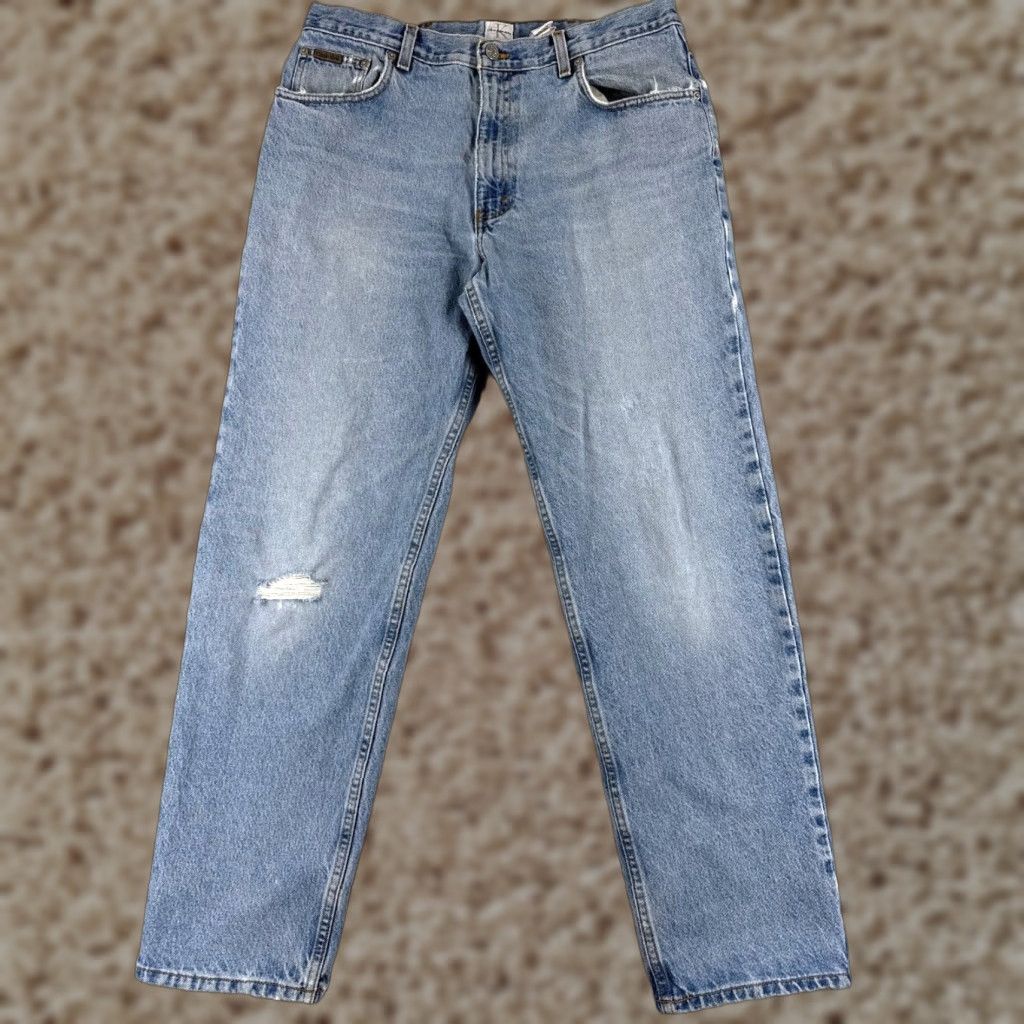 Calvin Klein VINTAGE Calvin Klein Jeans Men 36 Blue Denim Straight Fit Regular 5-Pocket Cotton Pants Blue 33x31 Filth? Size US 36 / EU 52 - 1 Thumbnail