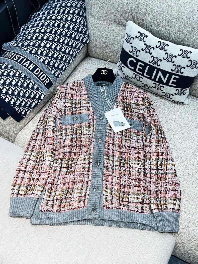 Chanel Chanel 23K pink tweed stitching gray plaid diamond buckle Size XS / US 0-2 / IT 36-38 - 2 Thumbnail
