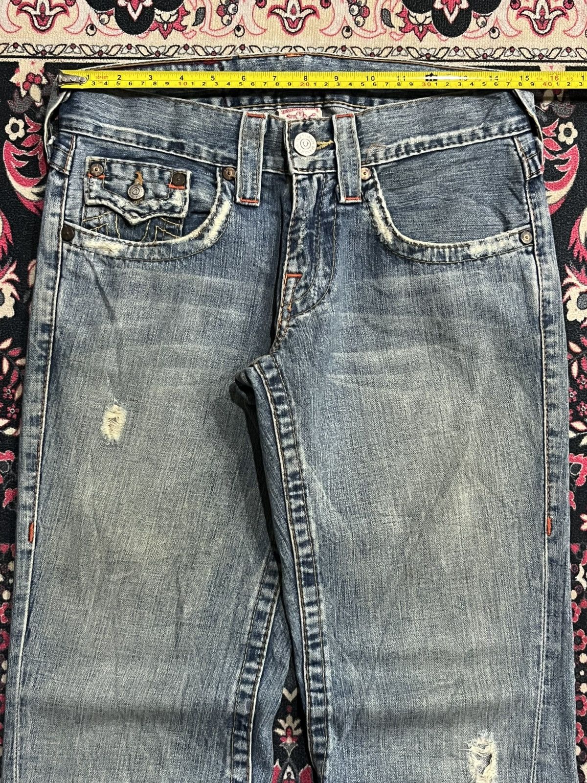 True Religion Vintage True Religion Blue Washed Distressed Flare Jeans Size US 28 / EU 44 - 12 Thumbnail
